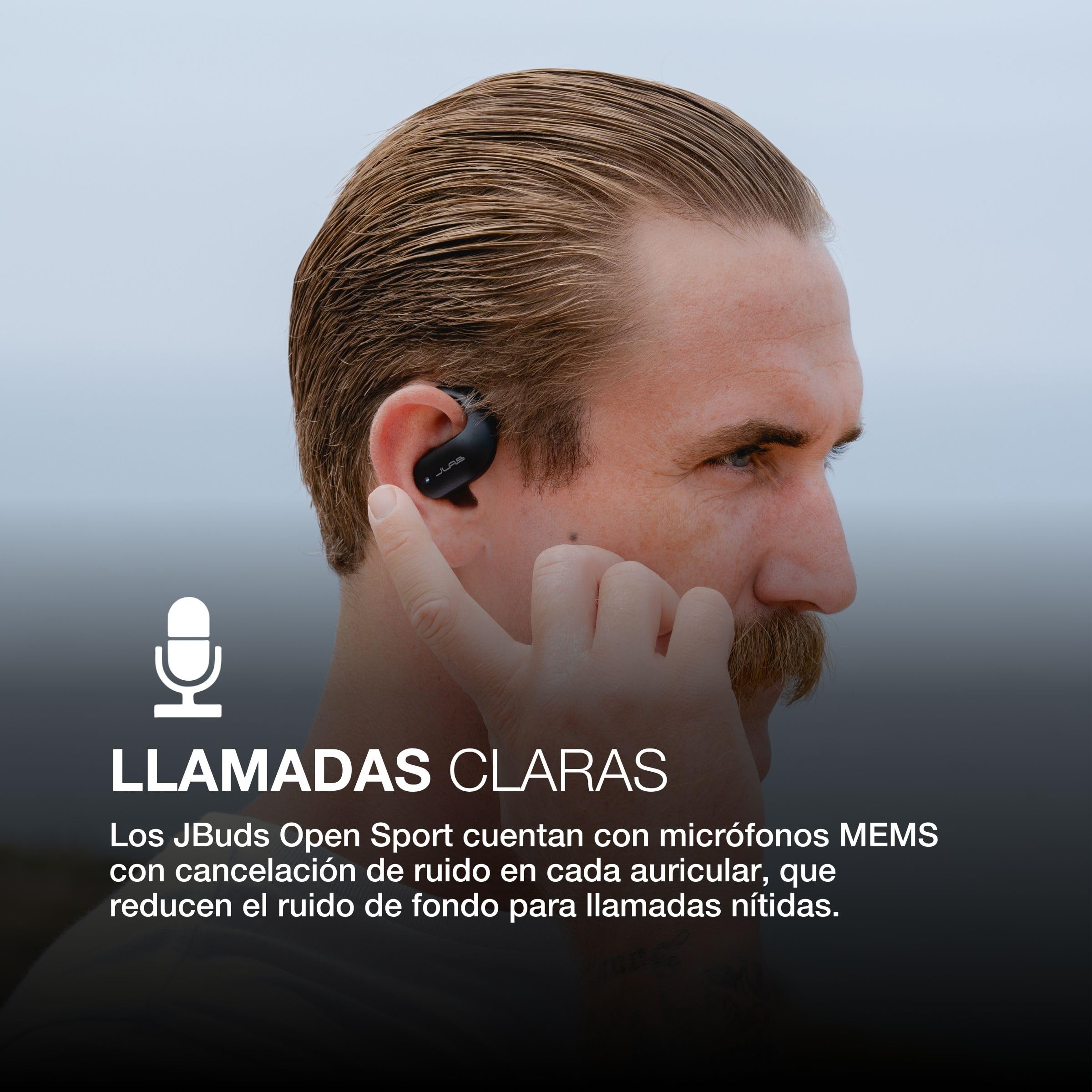JLab JBuds Open Sport Auriculares Deportivos Inalámbricos - IP55, Negro | Auriculares Open Ear con Ganchos para las Orejas, 26 Horas de Autonomía, Resistencia al Sudor IP55