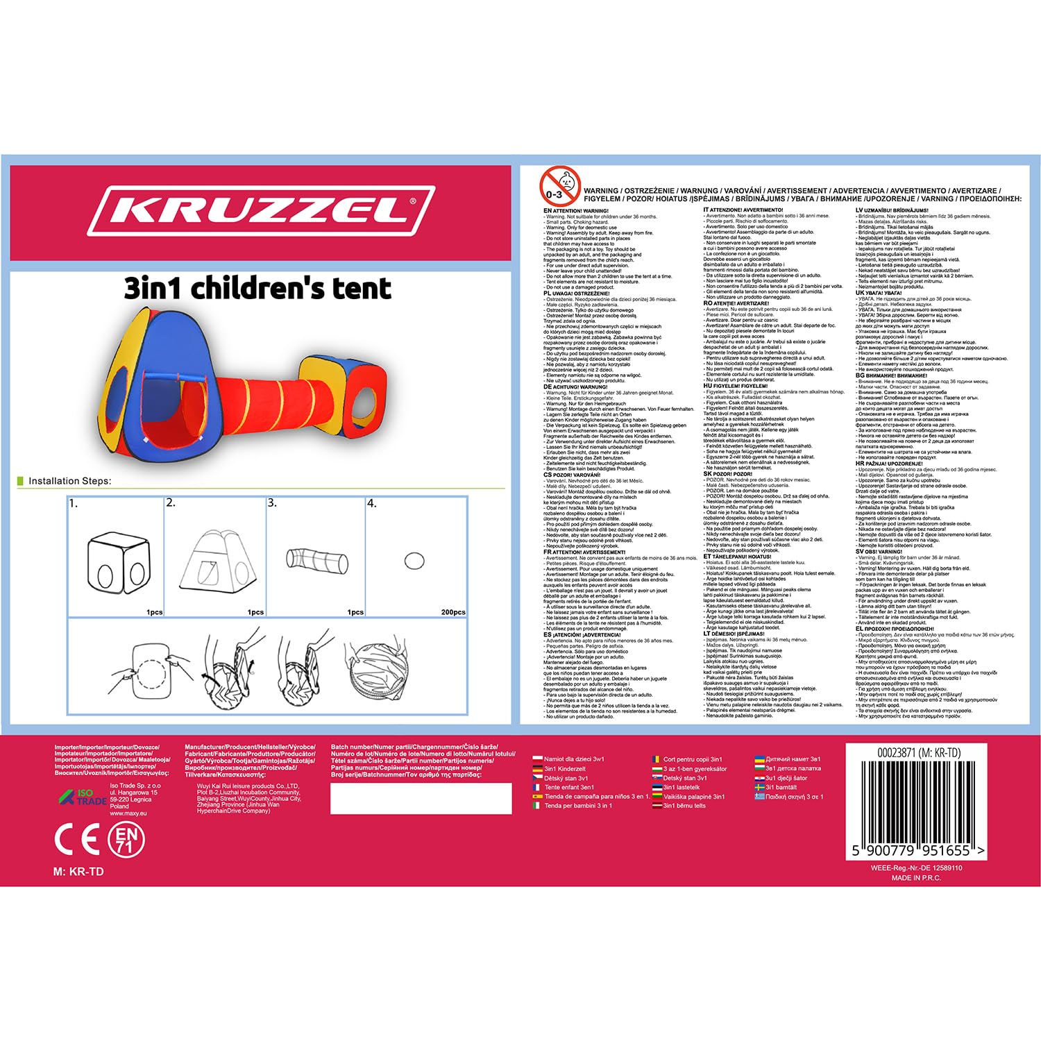 KRUZZEL Tienda de campaña de juego 3 en 1, tipi con túnel y casa de juegos para bebés, tienda de campaña para juegos emergentes, interior y exterior, bolsa de transporte, incluye