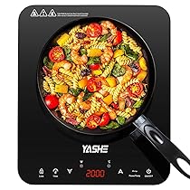 YASHE Piastra a induzione portatile singola 2000W, 10 livelli di potenza e temperatura, timer integrato, blocco di sicurezza, facile da pulire