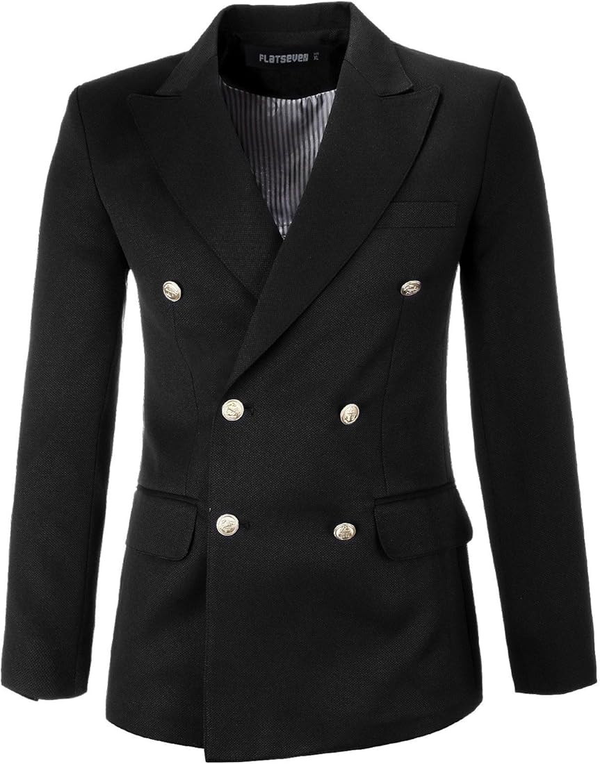 Buy FLATSEVEN Mens Designer Slim Black Double Breasted Peaked Buy FLATSEVEN Mens Designer Slim Black Double Breasted Peaked