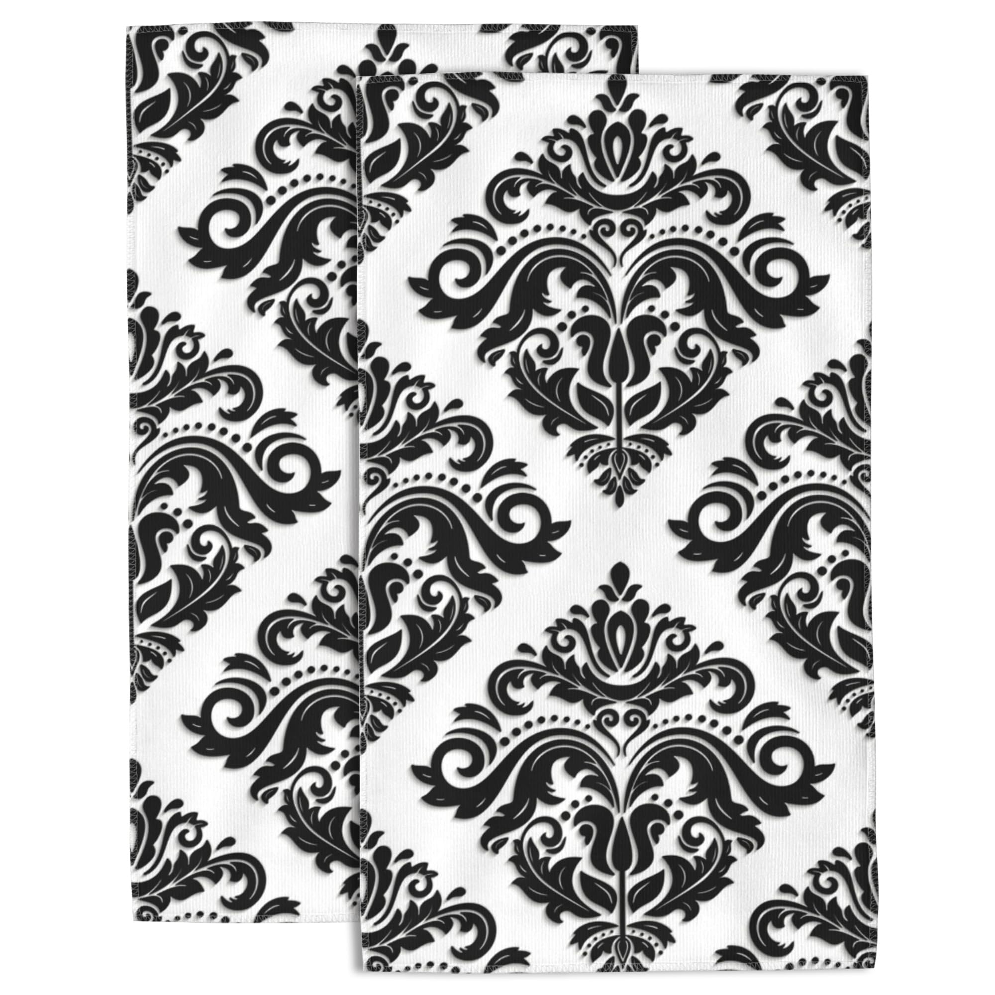 Wotinsi Damask Hand Towels - Floral Bath & Kitchen Towels, Soft & Absorbent, Decorative, 14 x 28 in, Set of 2
