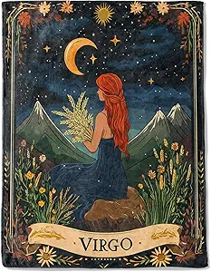 Virgo Zodiac Fleece Blanket - Lightweight Soft Cozy Gifts Throw for Zodiac Lovers,Kids,Women,Men,Red-Haired Maiden Starry Sky Tarot Blankets,Home Room Modern Artistic Bold Decor 50x60in