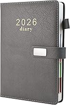 Diary 2026, Faux Leather Diary 2026 A5 Page A Day,Productivity Daily Planner from Jan 2026 to Dec 2026 With Monthly Tabs, 3 Bookmark and Colorful Side Panels(Grey)