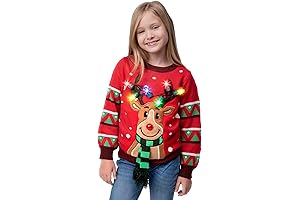 Kid's Christmas Light-Up Ugly Sweater, Festive Winter Deer Xmas Sweater for Girls & Boys