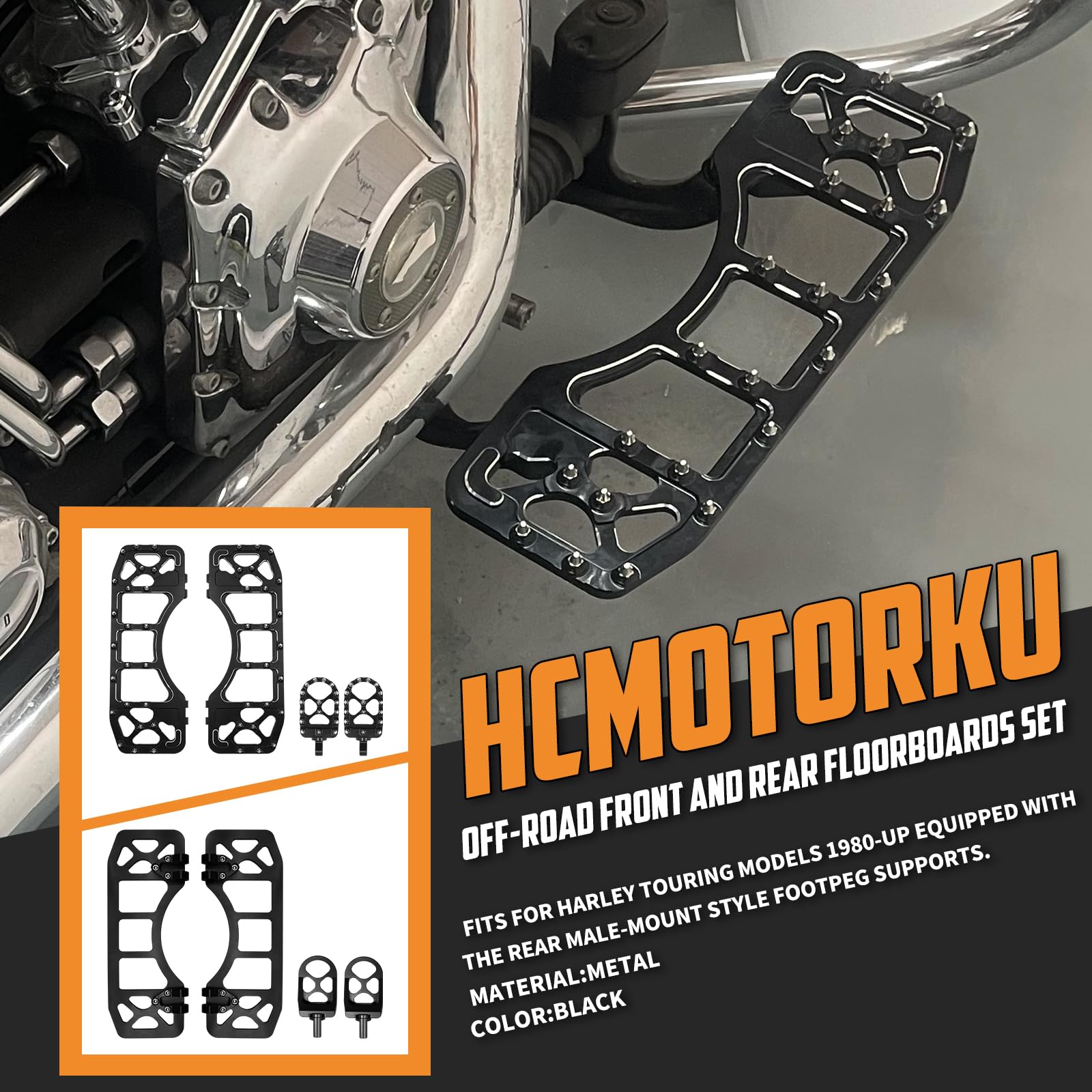 Set pedane per moto, pedane anteriori e posteriori per conducente, pedane MX Wide Offroad CNC Fit per Harley Touring Road Glide Electra Glide Street Glide Softail Dyna nero