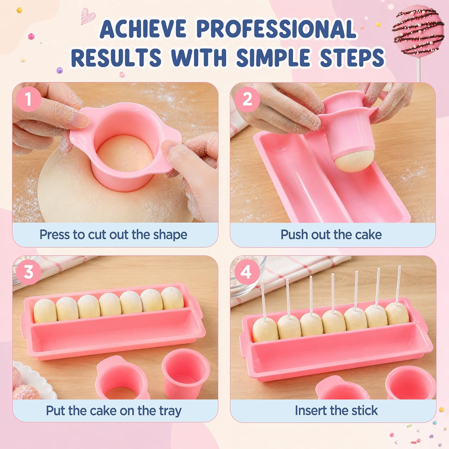 Cake Pop Mold Kit, Baking Set with Cutter & Pusher–304Pcs