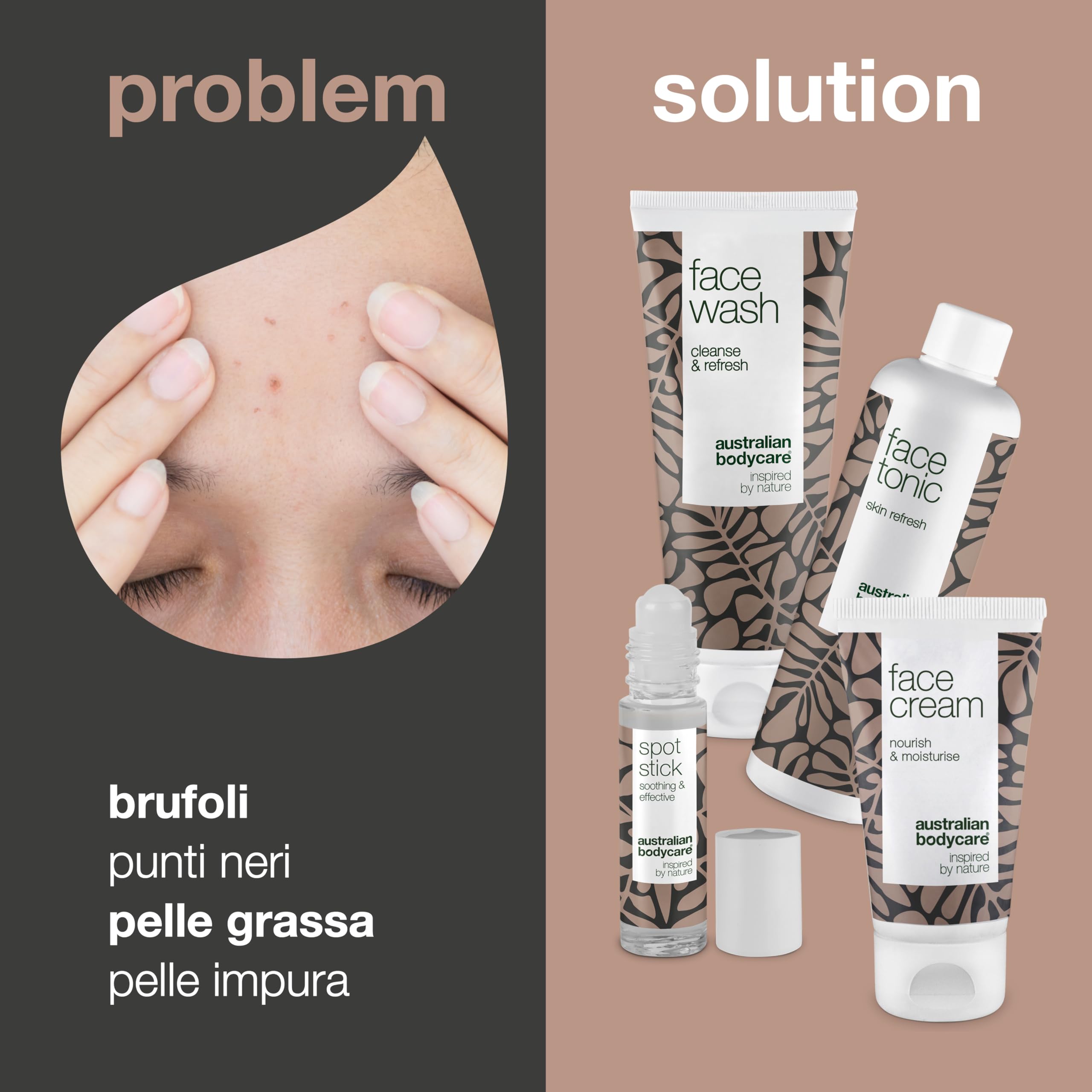 4 prodotti per il viso di Australian Bodycare – Contro macchie, brufoli, pelle grassa e acne. Con Tea Tree Oil australiano di qualità farmaceutica - Detergente, tonico, crema e spot stick
