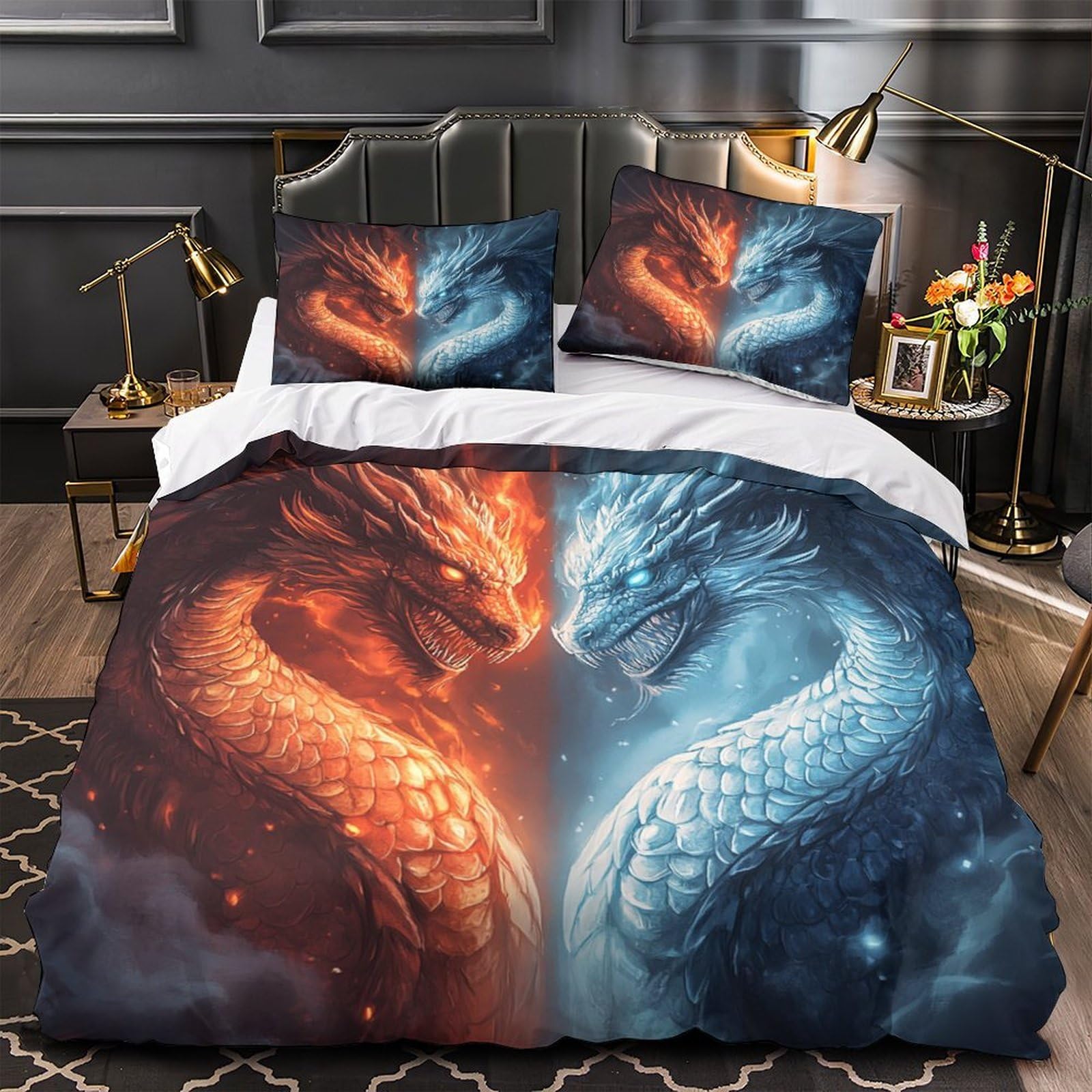 Housse de couette dragon microfibre lavable sans repassage