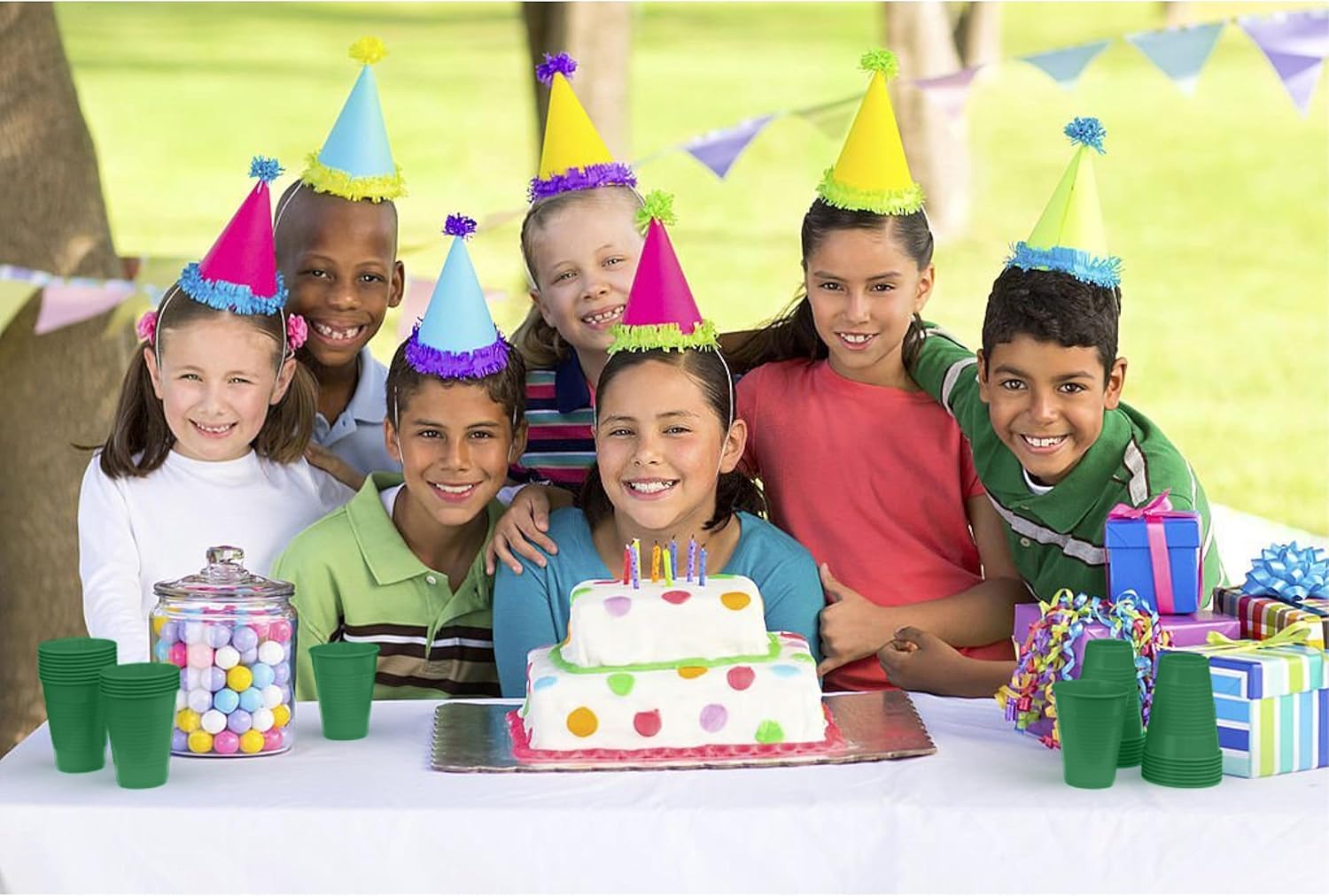 Party Solids Emerald Green Disposable Plastic Cups - 100 Pack 12 Oz - BPA Free - Image 4