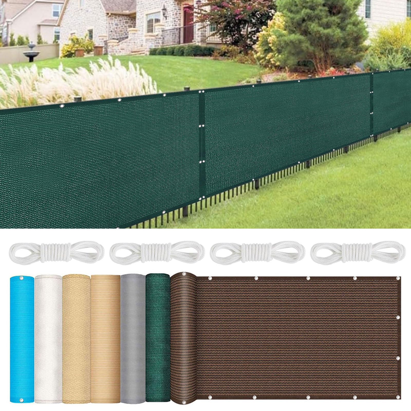 Balcony Privacy Screen Fence Cover 125 x 250 cm Anti-Peeping Anti-Rain Anti-Ultraviolet Wind Breaker Fencing Screening with Eyelets & String for Balcony and Garden Patio, Dark Green