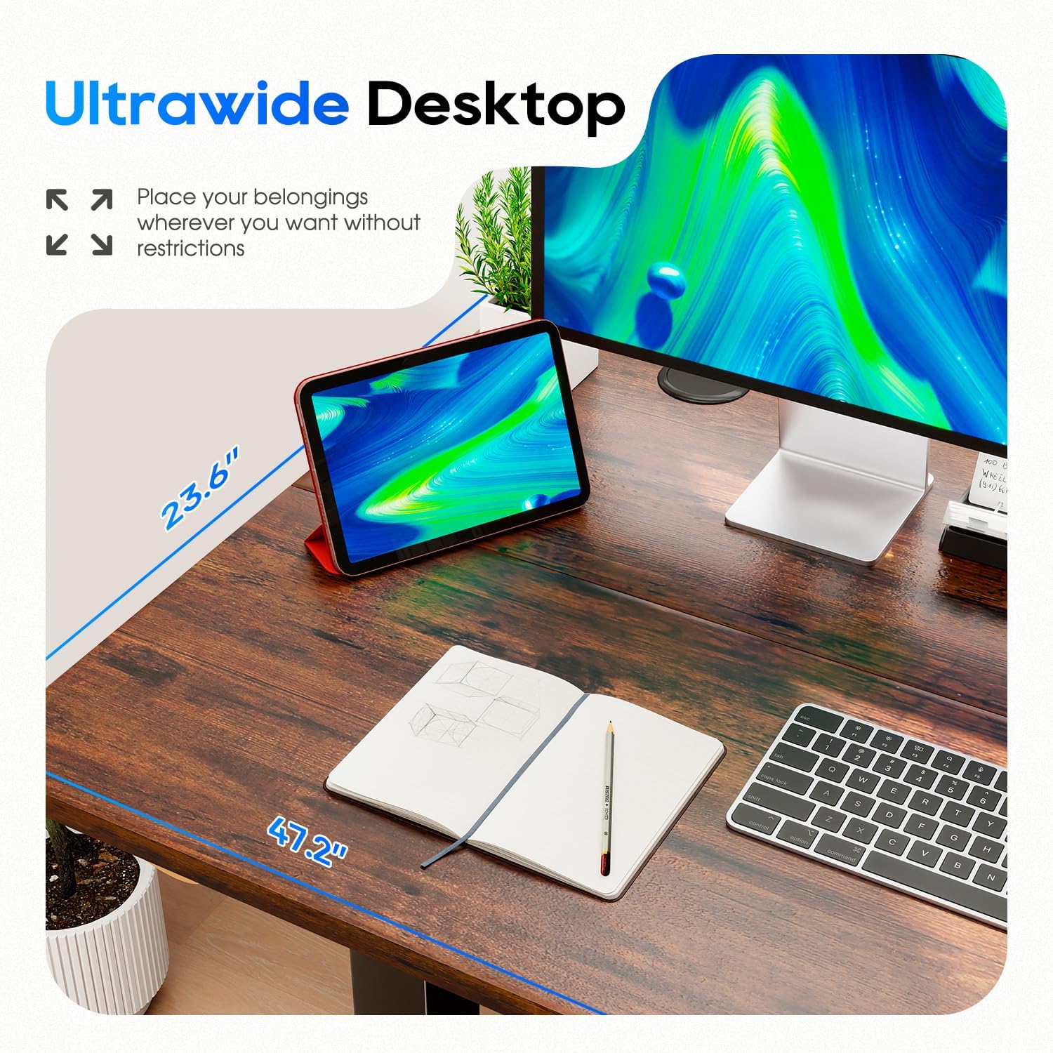 PayLessHere Electric Standing Desk 48x24 Inch Height Adjustable Desk Large Space Office Computer Desk with Headphone Holder 2 Memory Function for Home Office,Brown
