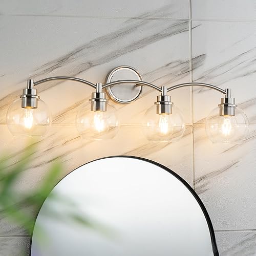 Miniatura 17 de Lámpara de baño de 3 luces, lámpara de tocador de níquel cepillado sobre el espejo, aplique de pared de vidrio globo, ZCVL02BN-3 cepillado