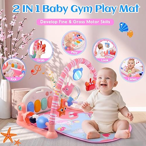 Miniatura 2 de Alfombrillas de juego para gimnasios para bebés, juguetes para bebés, tapete de actividad para bebés, tapete de actividad para bebé, piano con 5