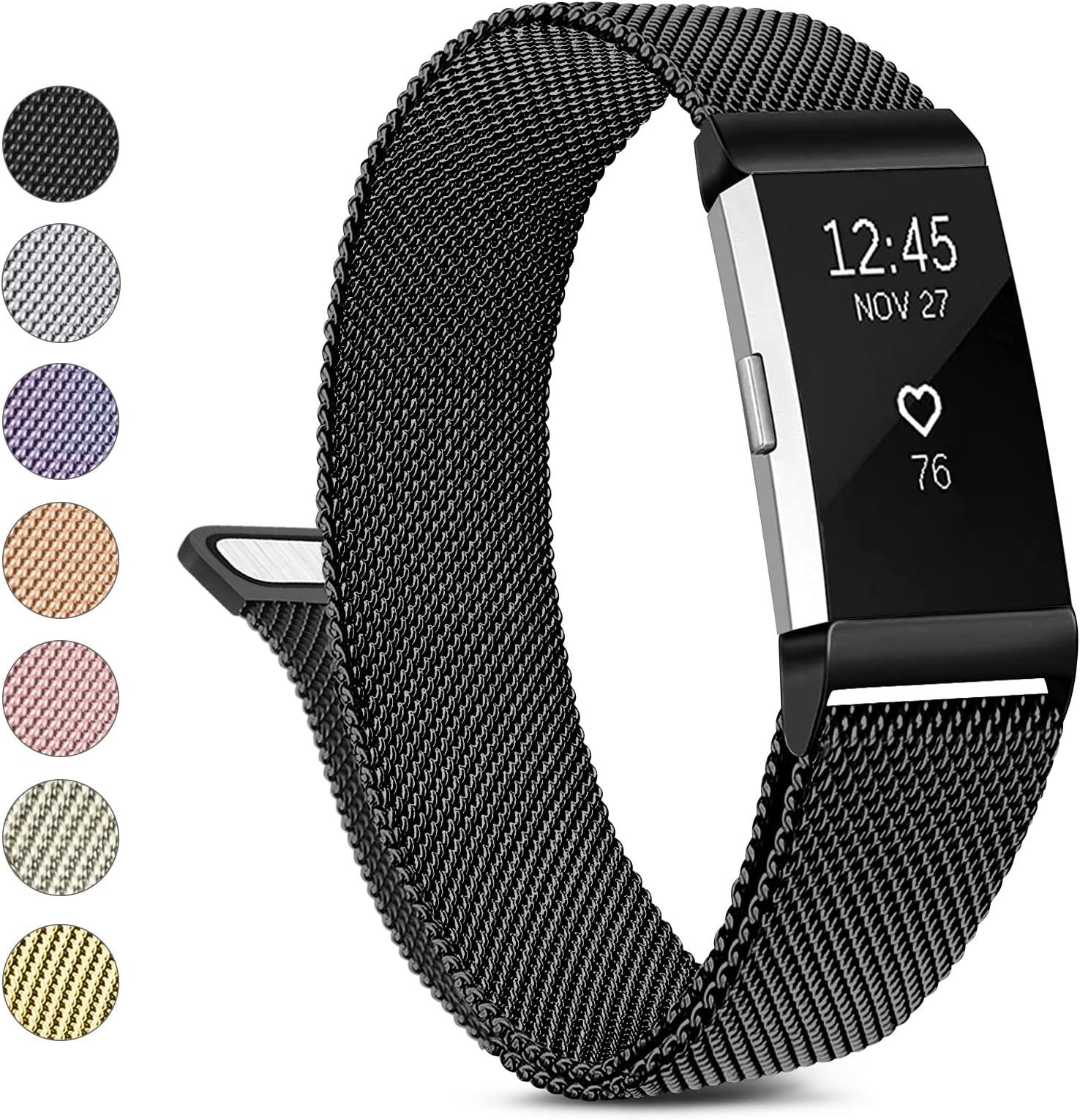 Metal Band Compatible with Fitbit Charge 2 Bands Women Men, Stainless Steel Mesh Loop Adjustable Wristband Replacement Strap for Fitbit Charge 2