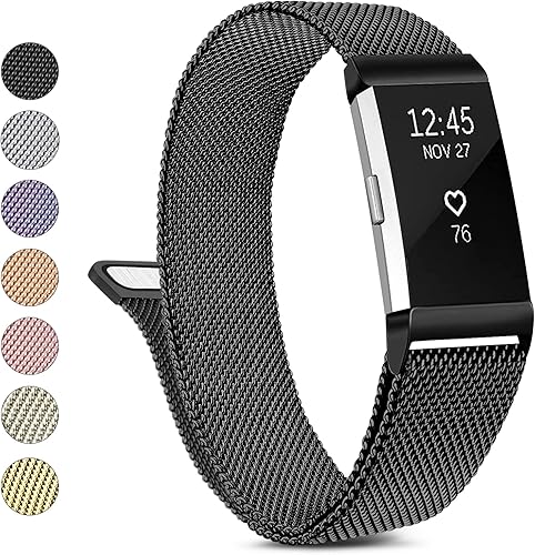 Correa de metal compatible con Fitbit Charge 2 bandas para mujeres y hombres, correa de repuesto ajustable de malla de acero inoxidable para Fitbit
