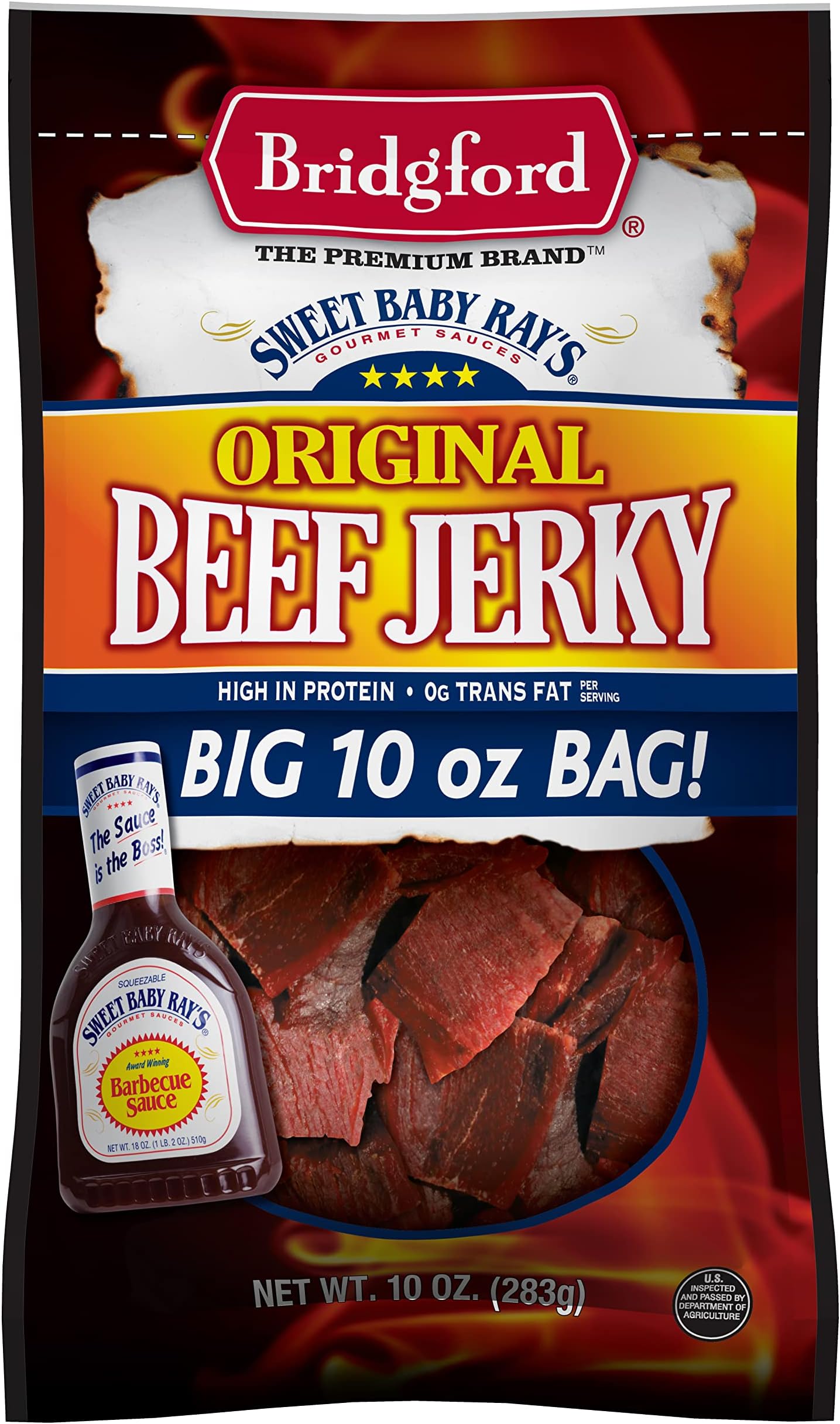 Bridgford Sweet Baby Ray's High Protein Beef Jerky, Low Carb Snack, Low Calorie, Keto Friendly, Original Flavor, 10 Oz, (Pack of 1)