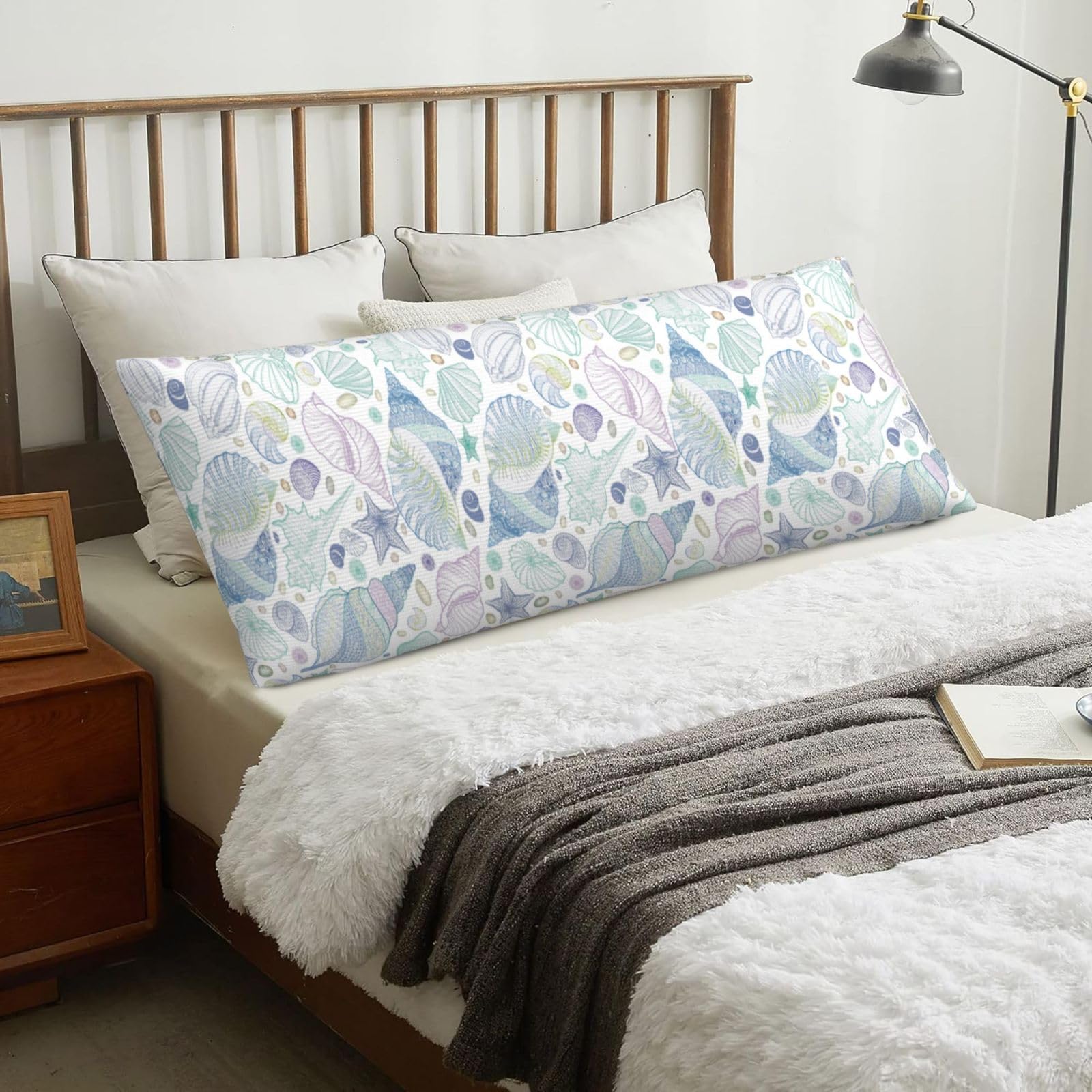 Hand Drawn Sea Shells, Body Pillow Cover with Zipper,Long Body Pillowcase 20 x 60 in