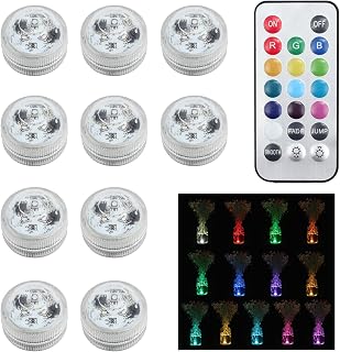 Justech 10pcs Waterproof Submersible LED Tea Lights 3528RGB Aquarium Lights Pond Light Underwater Candle Light Mood Light with Remote Control for Vase Base Bathtub Garden Festival Party Fish Tank Pool