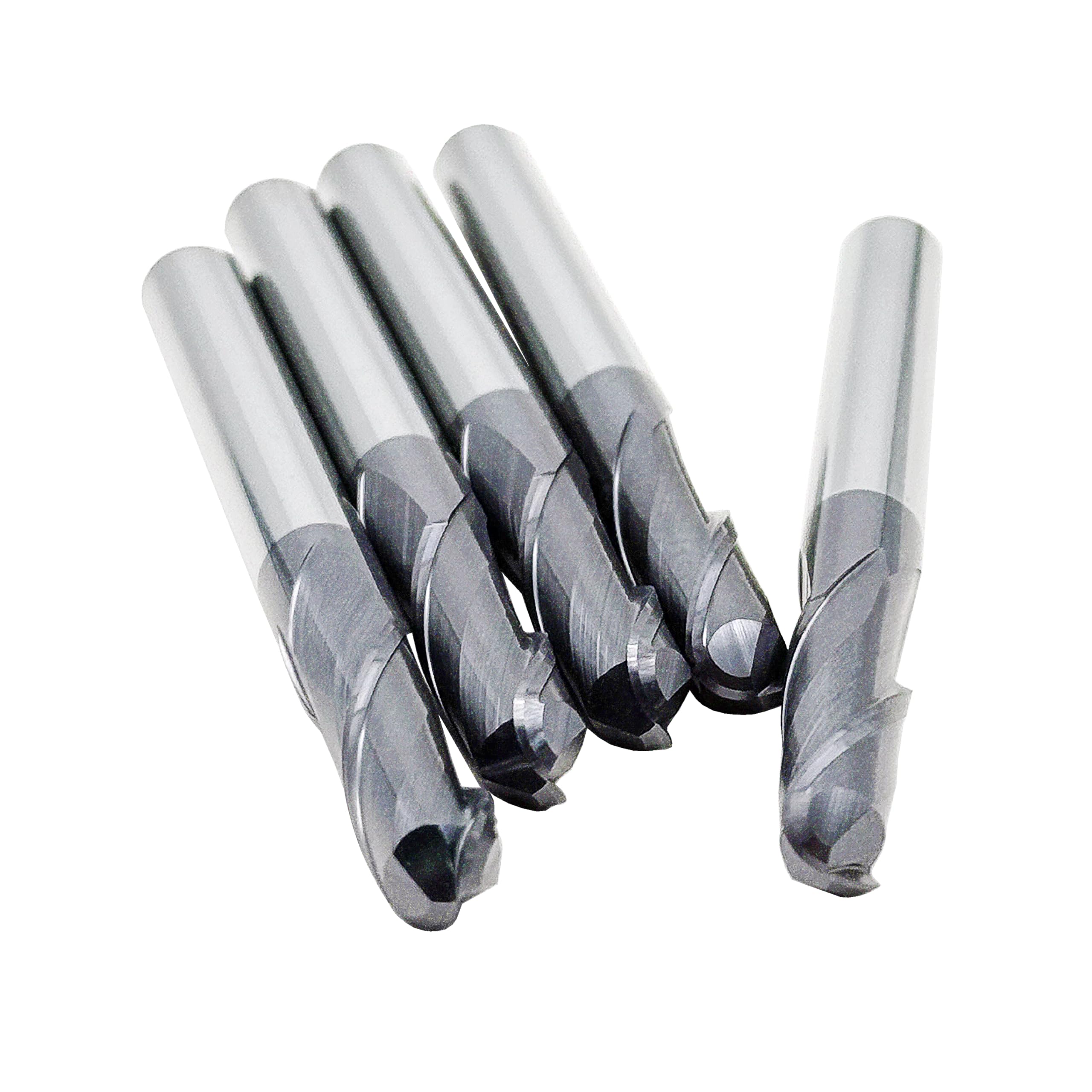 LU&MN Fresas de extremo de 2 flautas, juegos de brocas de punta esférica de carburo para acero inoxidable, acero endurecido, aleación y más, 1/4 pulgadas, 5 piezas
