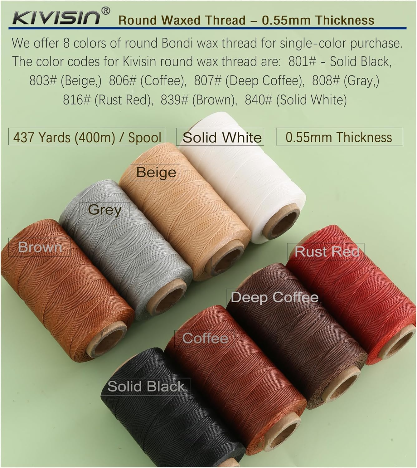 Sturdy Bonded Waxed Polyester Thread, 0.55mm, 437 Yards Wax String Cord - Black for Leather, Hand Sewing, Stitching, Beading, Bookbinding, Bracelets and Macrame Jewelry Making - Image 5