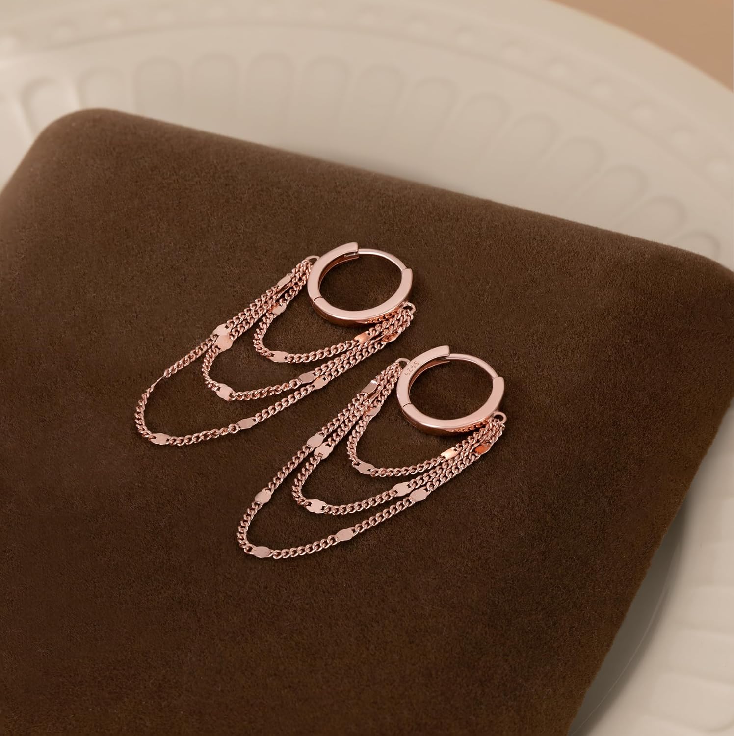 Reffeer Solid 925 Sterling Silver Chain Hoop Earrings Dangle for Women Teen Girls Tassel Chain Drop Earrings Huggie Dangle Earrings - Image 5