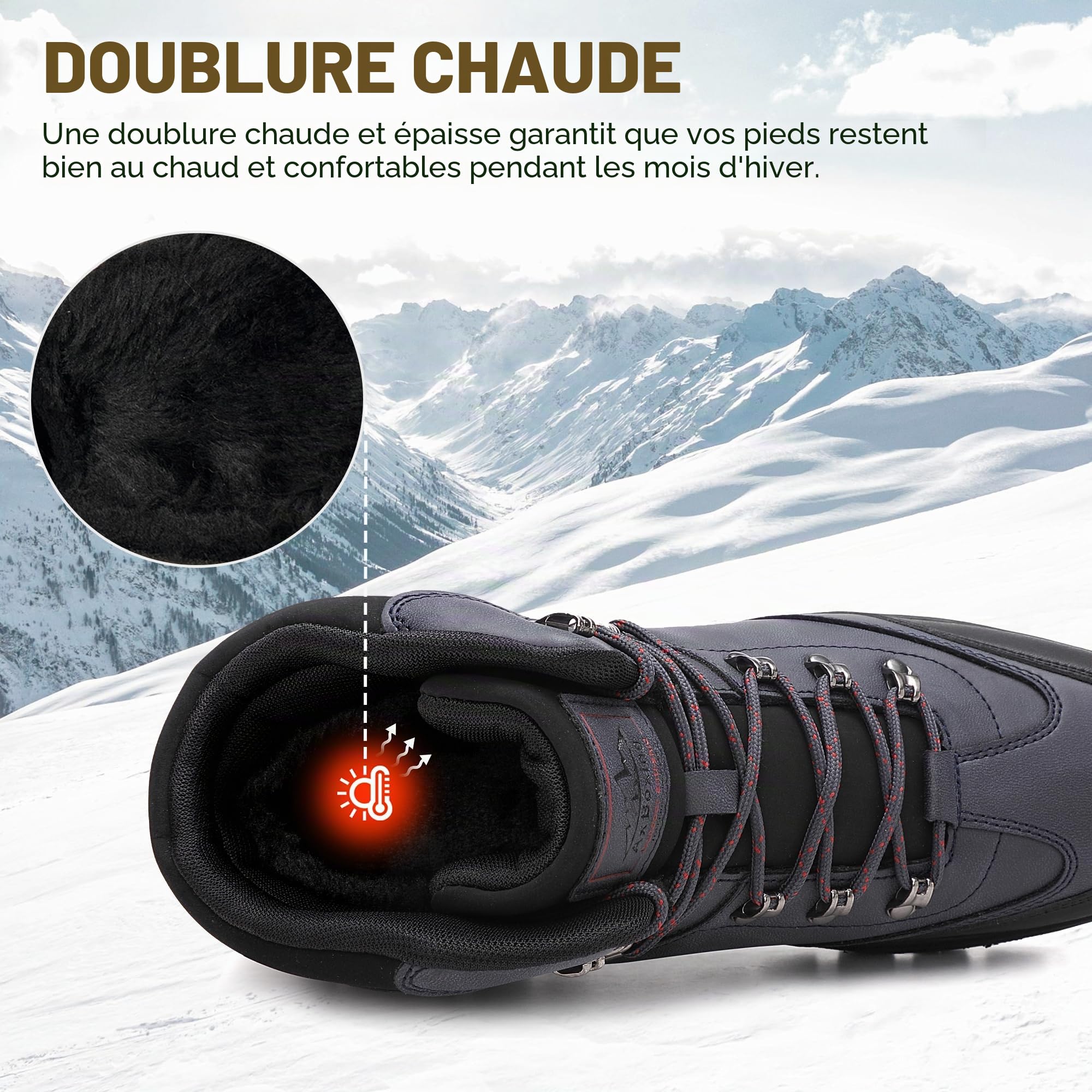 AX BOXING Chaussures Homme Hiver Chaussure Randonnée Fourrure Chaud Bottine Antidérapantes Bottes de Neige Outdoor Marche Trekking Taille 41-46 EU