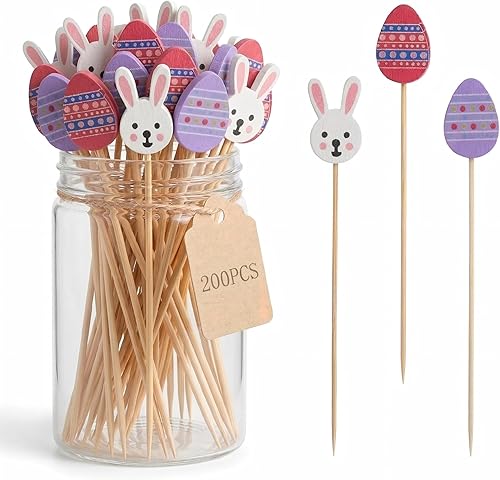GLEAVI 200PCS Easter Cocktail Picks: 5.3 Inch Bunny Toothpicks for Appetizers - 