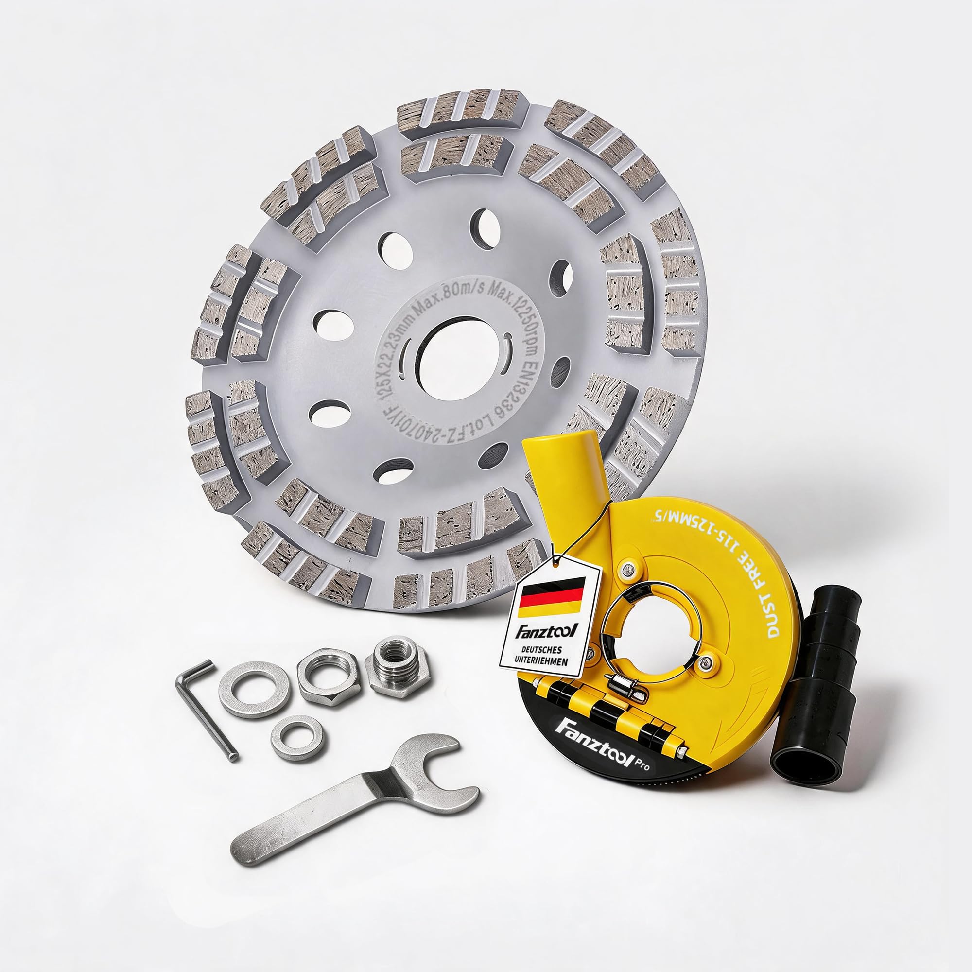 FANZTOOL Carter d'aspiration pour Meuleuse 125 mm, Disque de Ponçage Béton, Brosses à Ressort Améliorées