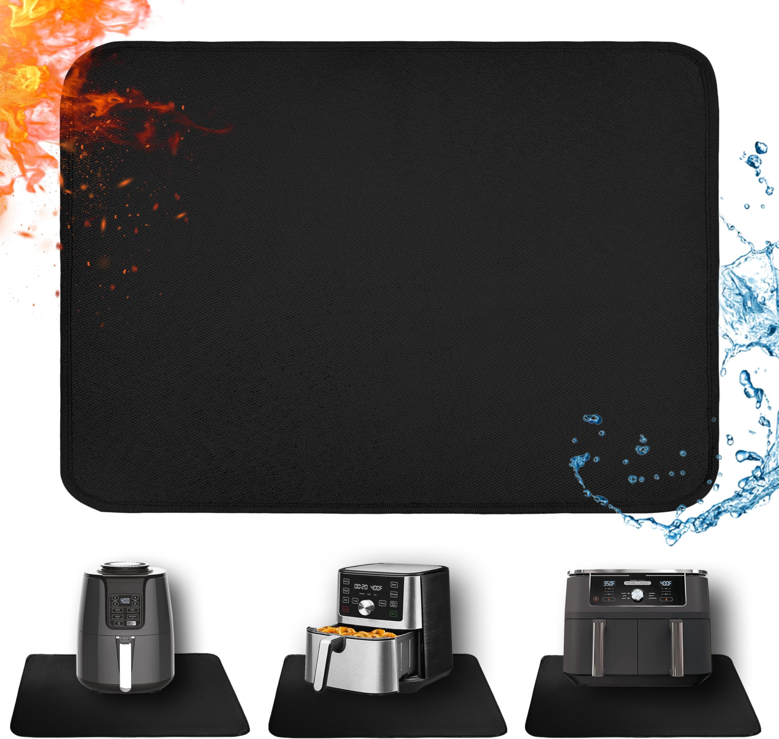 Amerbro Heat Resistant Mat for Air Fryer, 21 x 29.5in Heat Resistant Mat for Countertop, Fireproof Silicone Countertop Protector Appliance Slider for Air Fryer, Coffee Maker, Toaster, Oven (Black)