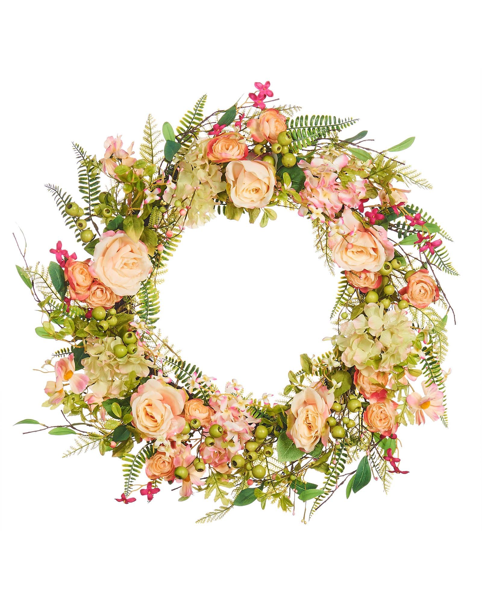 WeRChristmas Artificial Spring Rose Wreath, Pink, 28 Inch