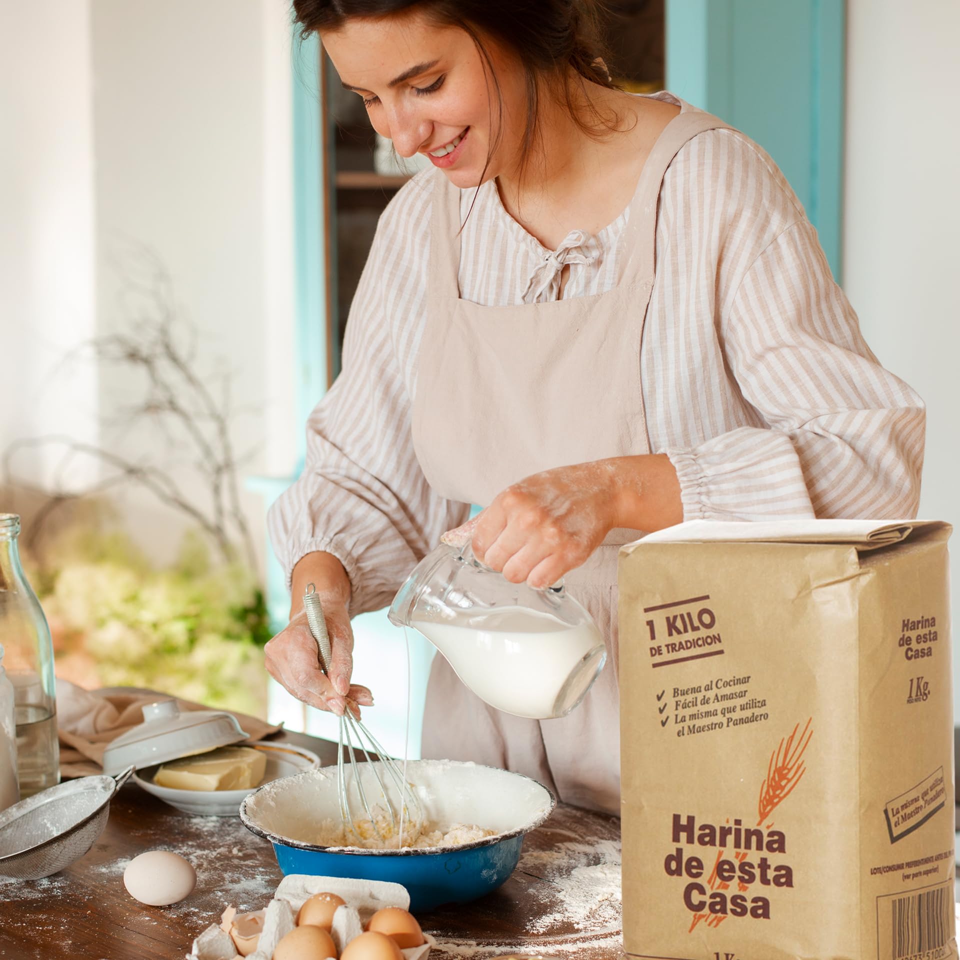 Harina de esta Casa | Harina De Trigo Suave 1 Kg | Con Todo el Germen del Trigo | Ideal para Bizcochos y Galletas | Absorción de Agua Baja |Mezclable con Harina de Fuerza para Masas de Pizzas