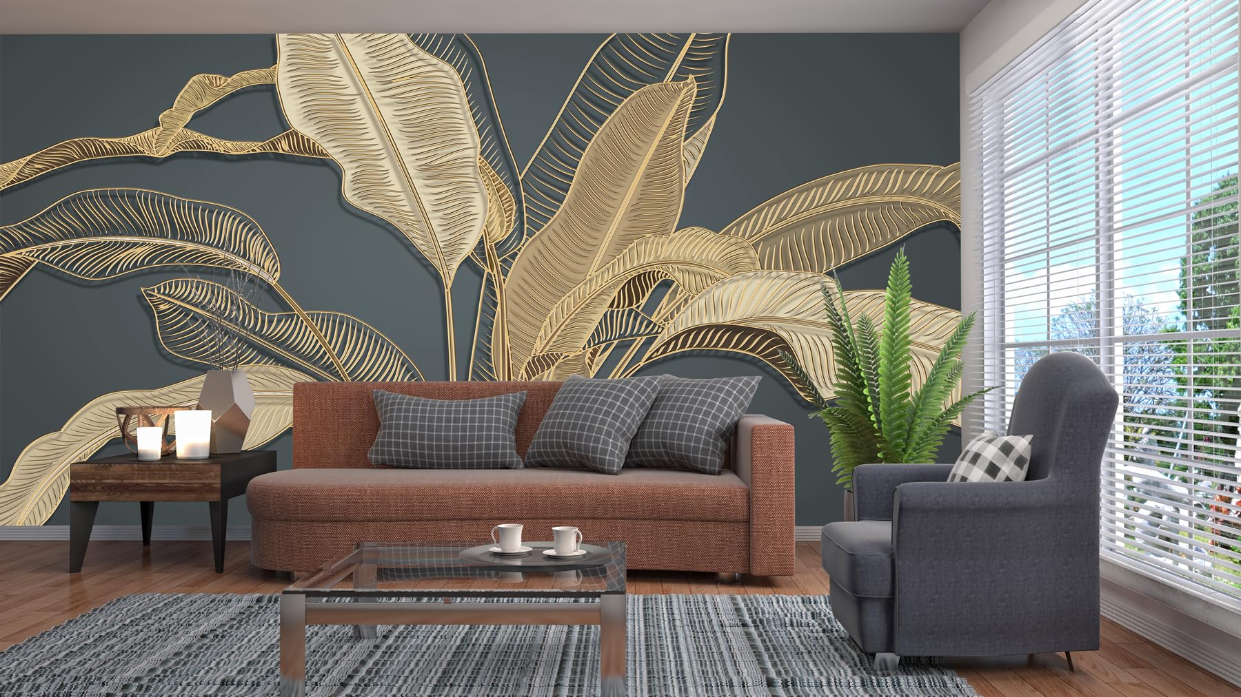 Papier Peint Panoramique 3D, Feuille de Banane, Matériel de Soie, Taille Personnalisée Disponible, Tapisserie Panoramique, Pour Salon Chambre Décoration Murale, 355x250cm