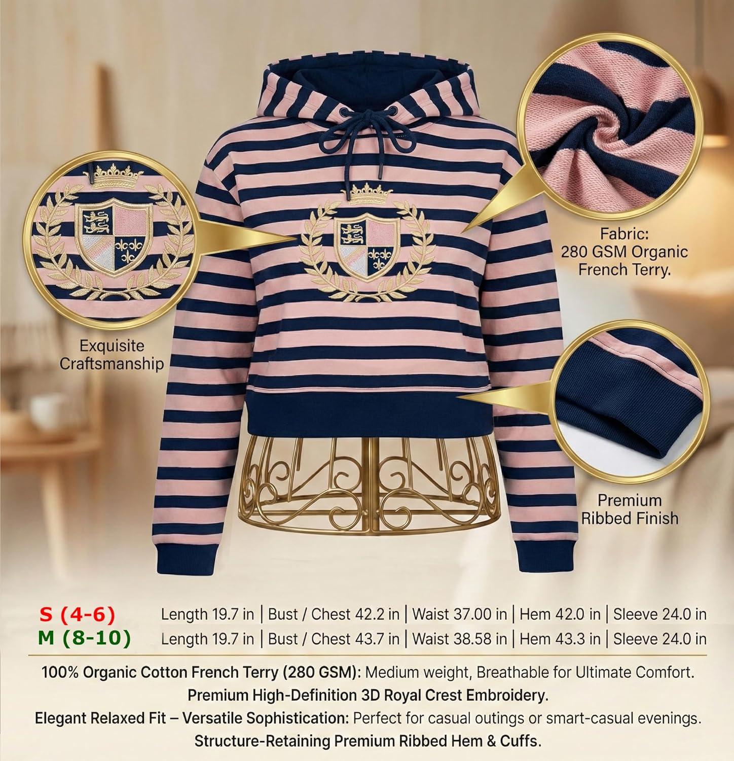 Matching 4-Pcs Gift Set: Cotton Cropped Loose Pullover, Canvas Tote, 18K Plated Necklace, Doll Bag Charm Outfit (No Doll)