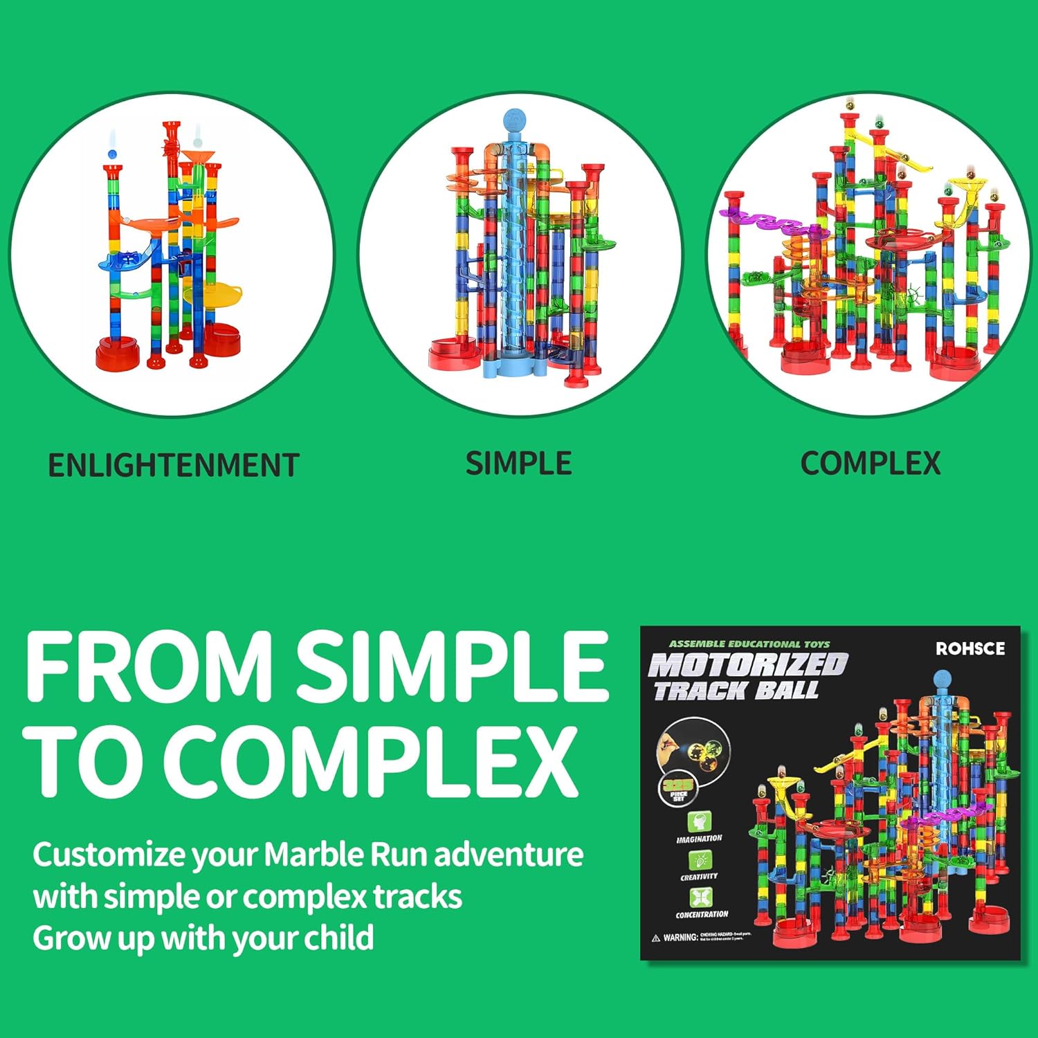Glow in The Dark Marble Run 325 Piece Set Motorized Elevator STEM Maze Construction Blocks Kids Ages 3 Plus Easter Birthday Gift Boys Girls