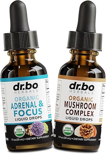 Soporte suprarrenal y gotas líquidas de hongos  Suplemento suprarrenal orgánico y de enfoque, soporte de cortisol, complejo de hongos, hongos melena