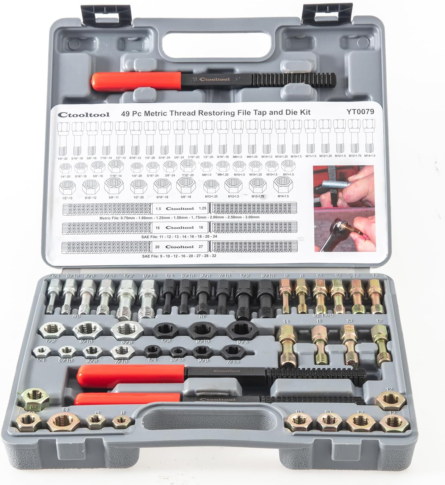49Pcs Thread Chaser Kit Set, Thread Restorer Tap & Die Kit - Metric, UNC, UNF, Master Rethreading Tool