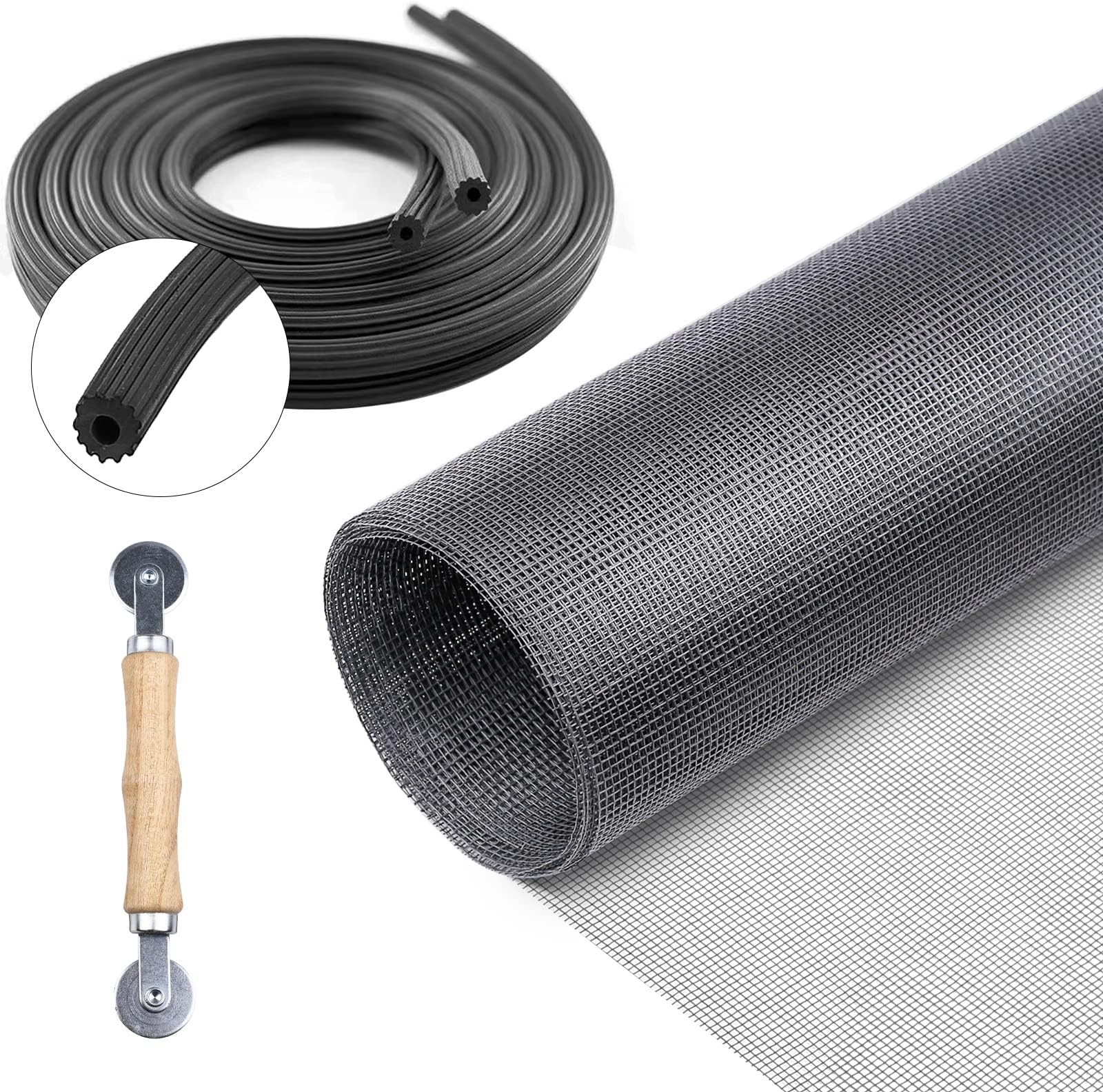 Screen Repair Kit for Windows and Doors 48” x 100" Adjustable Fiberglass Screens with Rolling Tool and Screen Retainer Spline