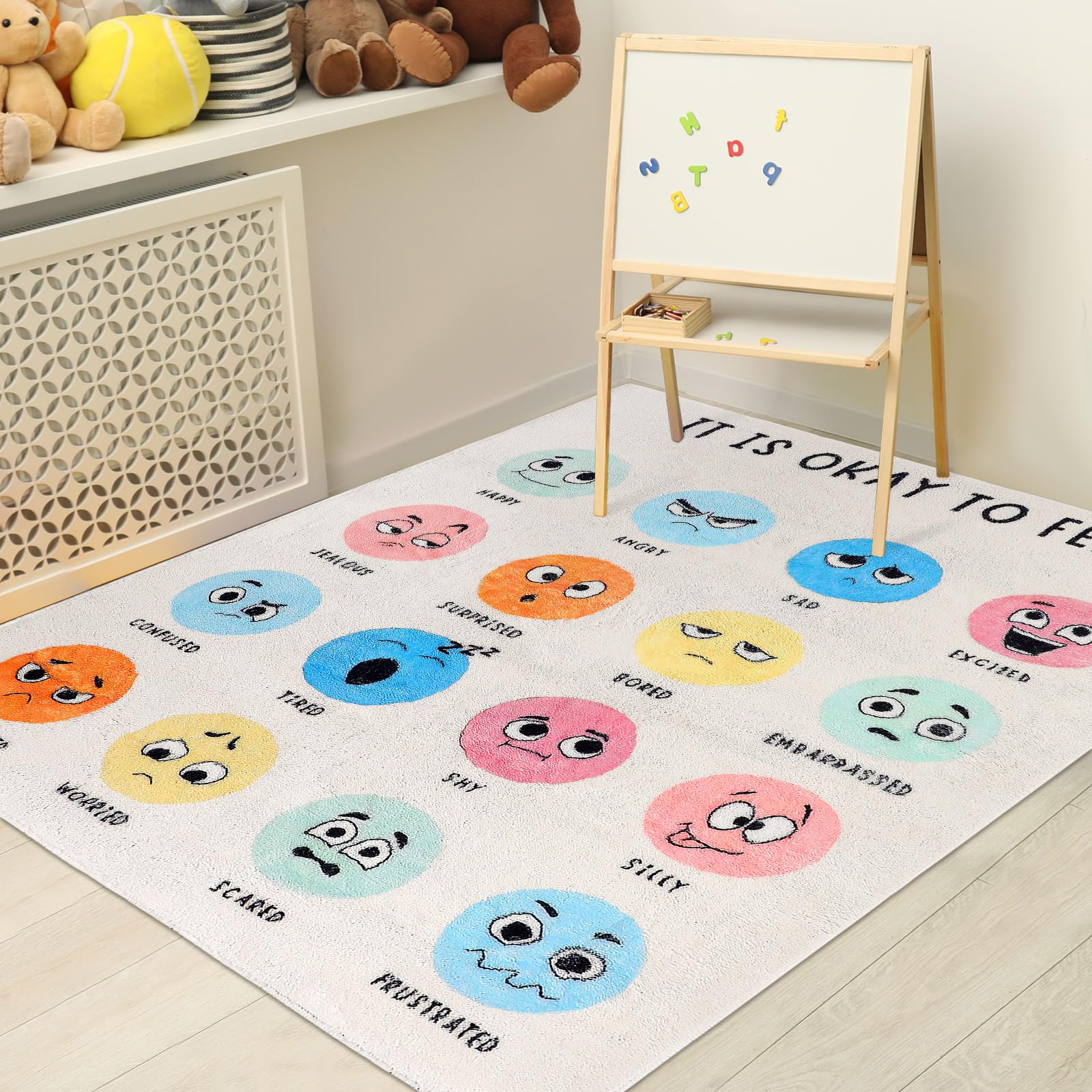 Maasechs 3.3 x 4 ft Calming Corner Items Calm Corner Classroom Rug Feelings Chart Emotion Reading Rug Soft Fluffy Mental Health Floor Mat for School