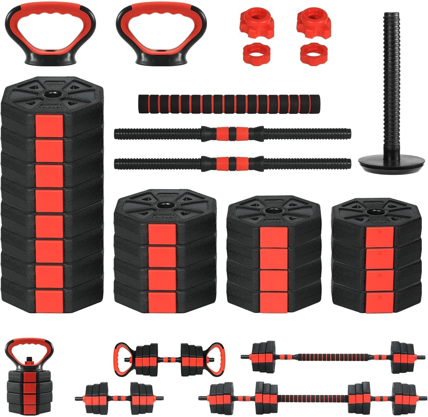 3-in-1 Adjustable Dumbbell Set 66lbs, Free Weights for Home Gym with Anti-Slip Handle & Connector, Barbell/Kettlebell/Dumbbell Combo for Men Women