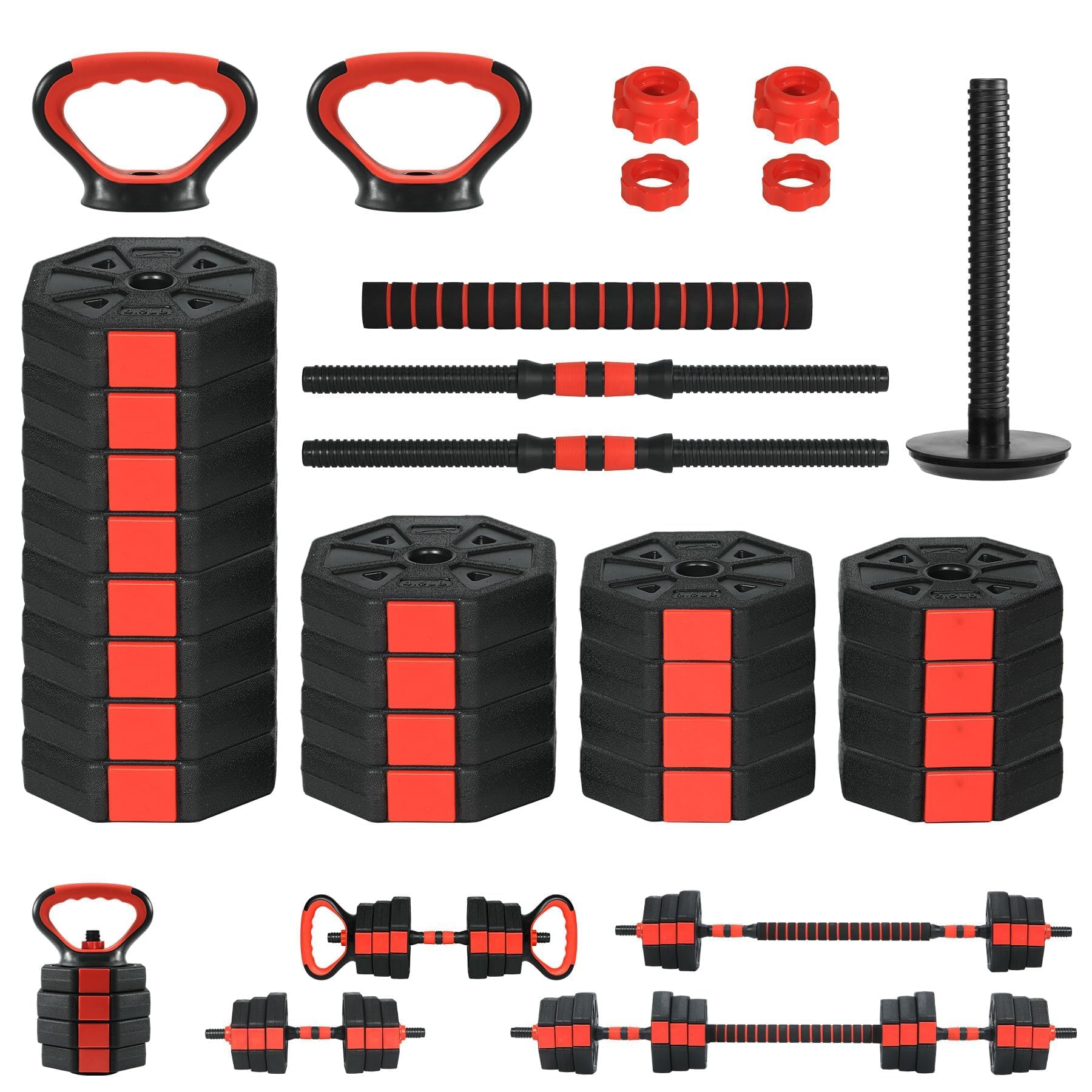 3-in-1 Adjustable Dumbbell Set 66lbs, Free Weights for Home Gym with Anti-Slip Handle & Connector, Barbell/Kettlebell/Dumbbell Combo for Men Women