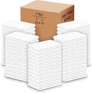CorporateHills Terry Bar Mop Towels 60 Pack 14x17 White Cotton - Super Absorbent Reusable Cleaning Rags for Kitchen Garage Salon