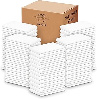 Terry Bar Mop Towels - 60 Pack (14"x17") White Cotton Terry Cloths, Super Absorbent Cleaning Rags, Reusable Bar Mop Towels for Kitchen, Garage, Salon, Spa & Commercial Use