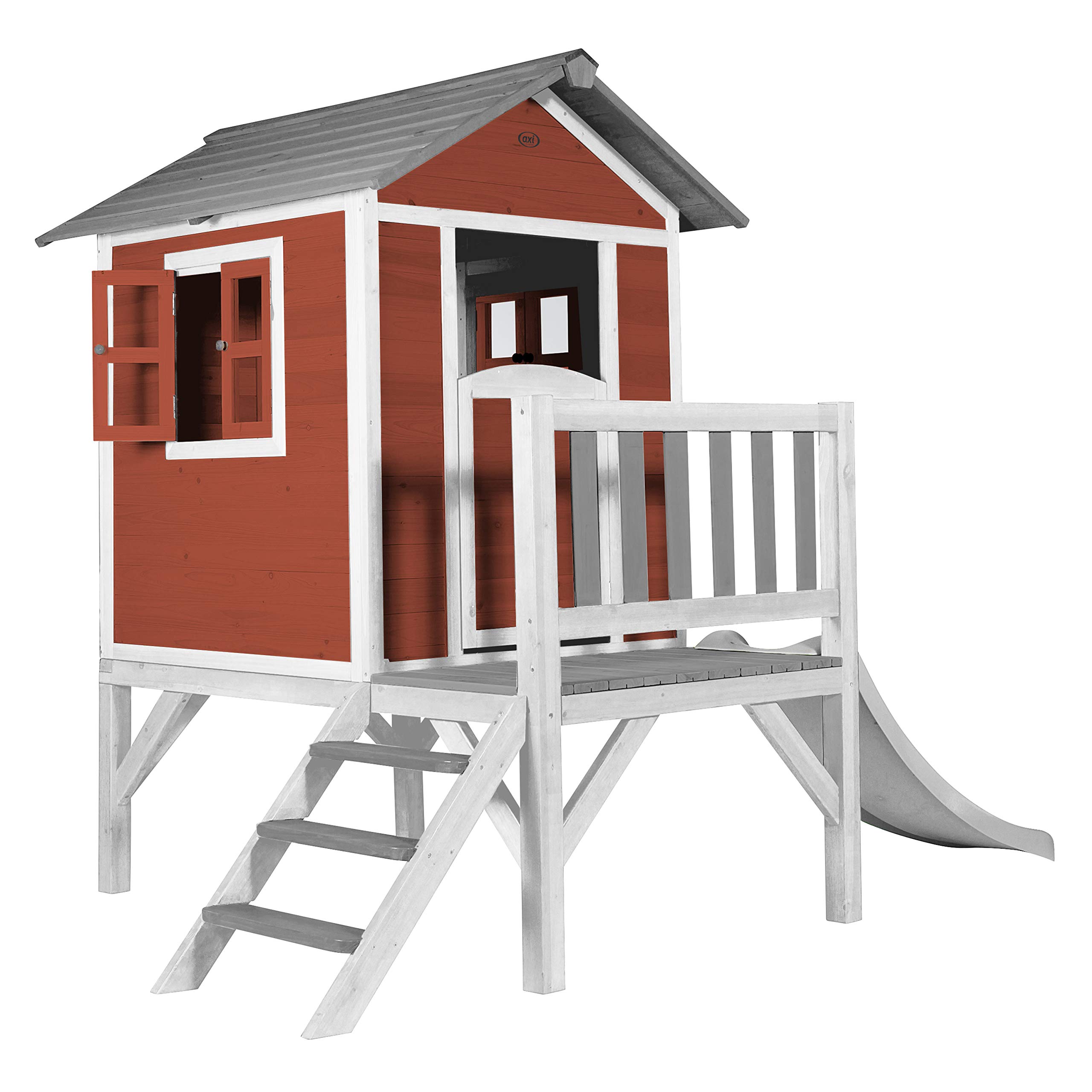 AXI Maison Enfant Beach Lodge XL en Rouge avec Toboggan en BLANC | Maison de Jeux en bois FFC pour les enfants | Maisonnette / Cabane de jeu pour le jardin