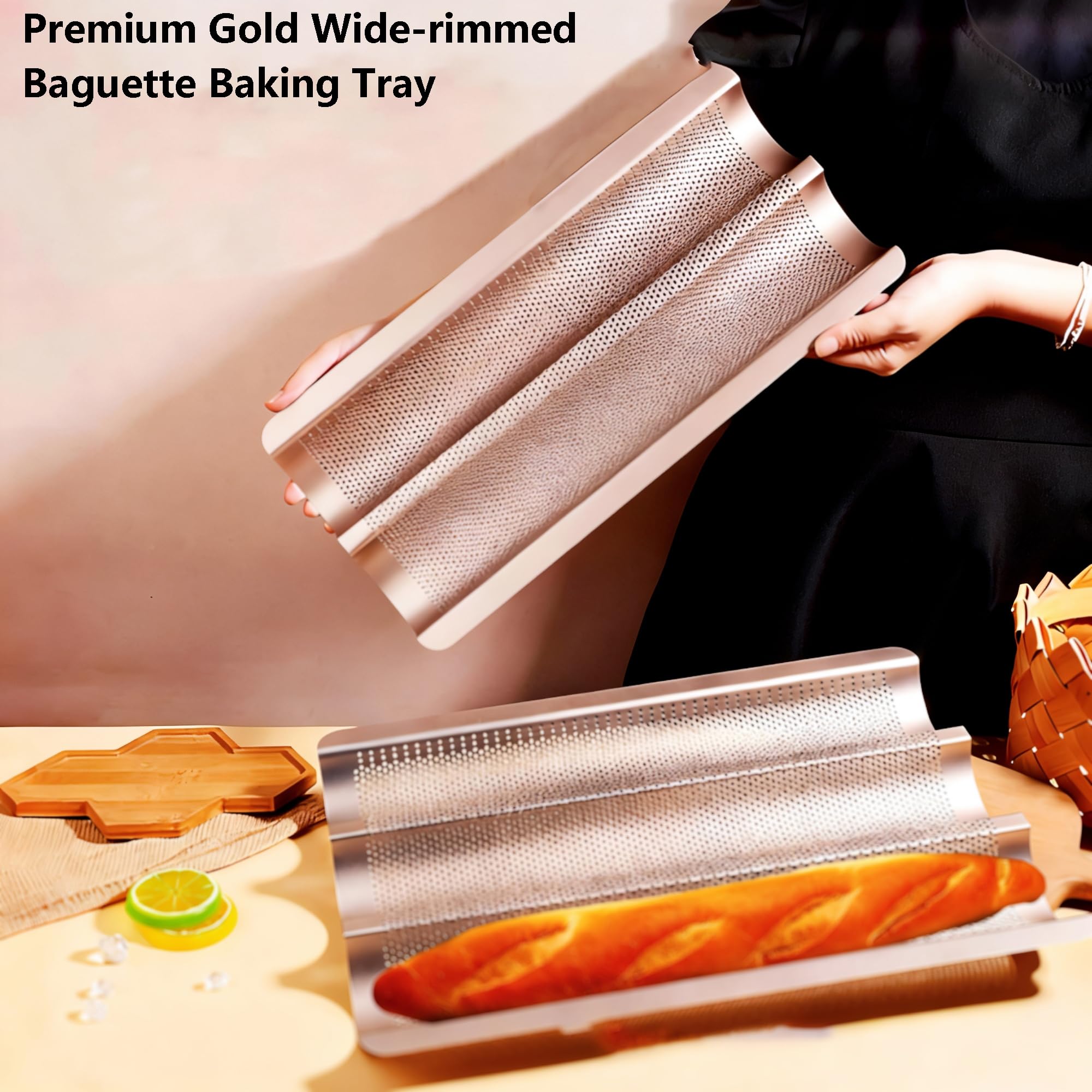 Bandeja antiadherente para baguette francesa, perforada, acero al carbono
