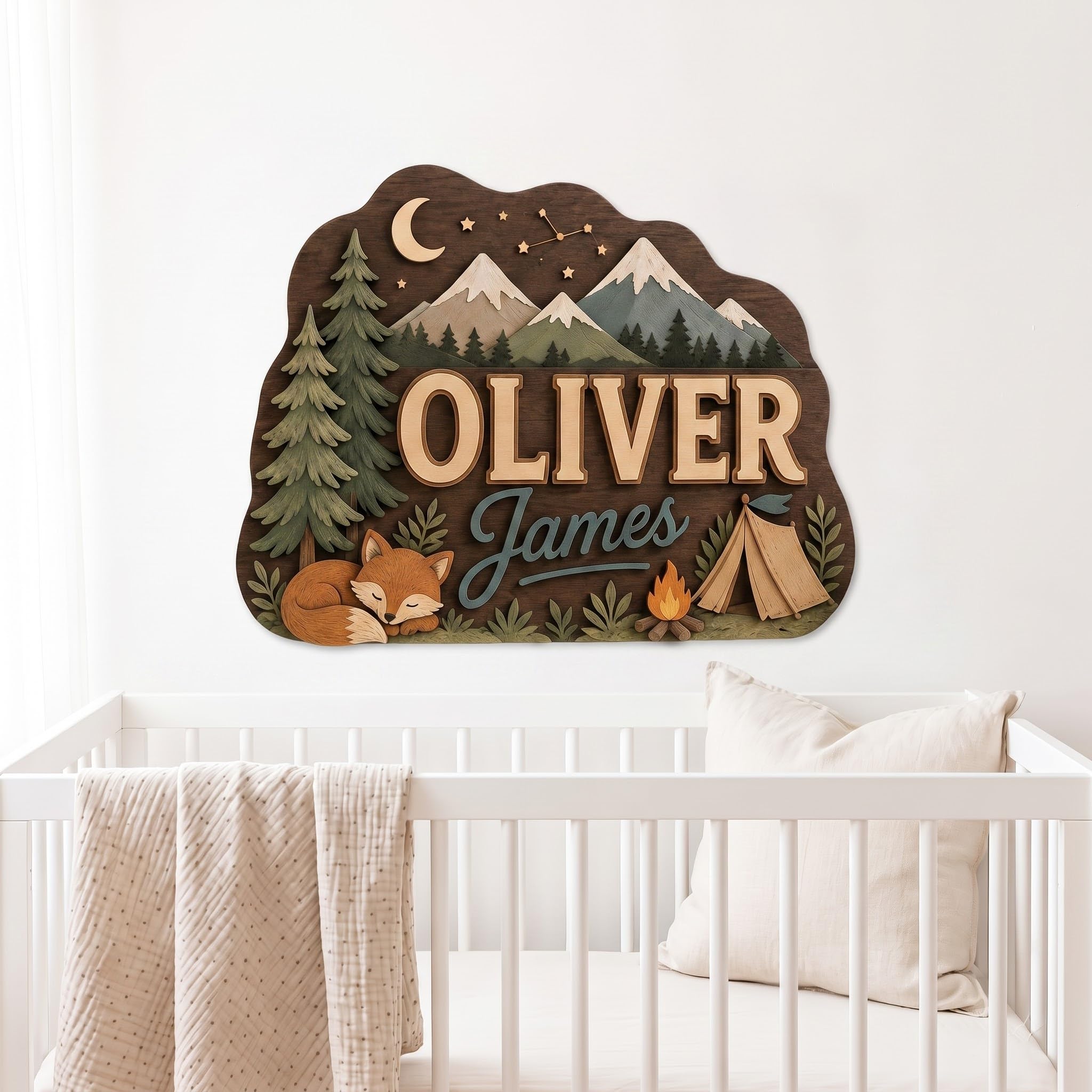 Personalized Woodland Name Sign Custom Wooden Nursery Decor Sign Art