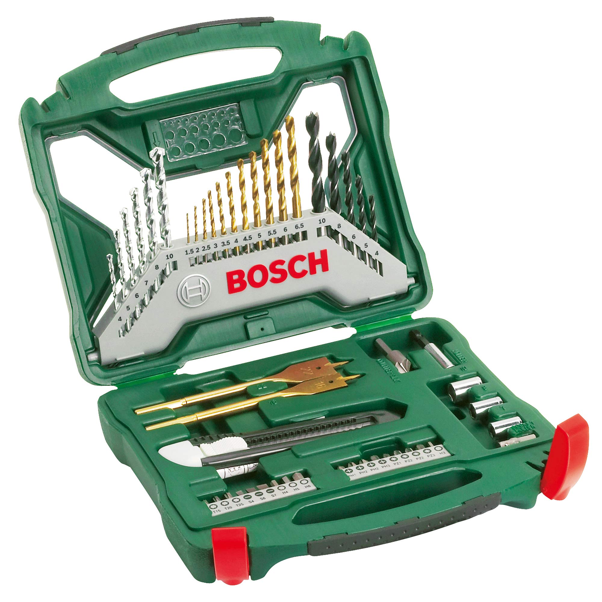Bosch Universal Impact 800 - Taladro percutor, 800 W, empuñadura adicional, tope de profundidad, maletín (ref. 0603131100) & X-Line Titanio - Maletín de 50 unidades para taladrar y atornillar