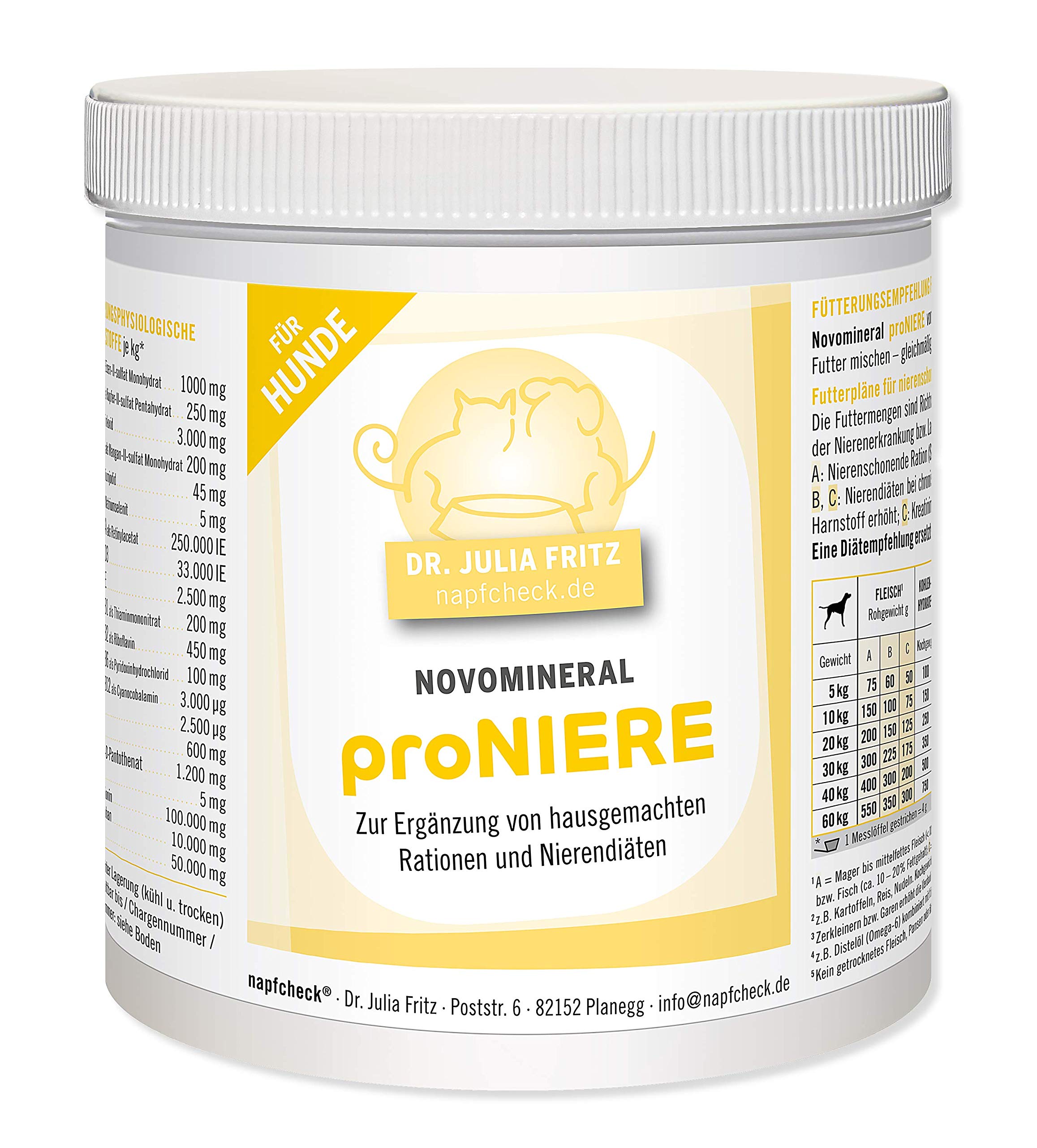 napfcheck Novomineral proNIERE – Mineralstoffe, Vitamine und Aminosäuren für nierenkranke Hunde und hausgemachte Rationen - 500 g