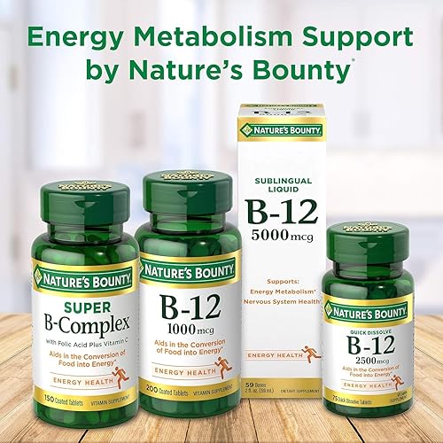 Miniatura 8 de Natures Bounty Vitamina B12 apoya el metabolismo energético y la salud del sistema nervioso 500 mcg tabletas 100 unidades