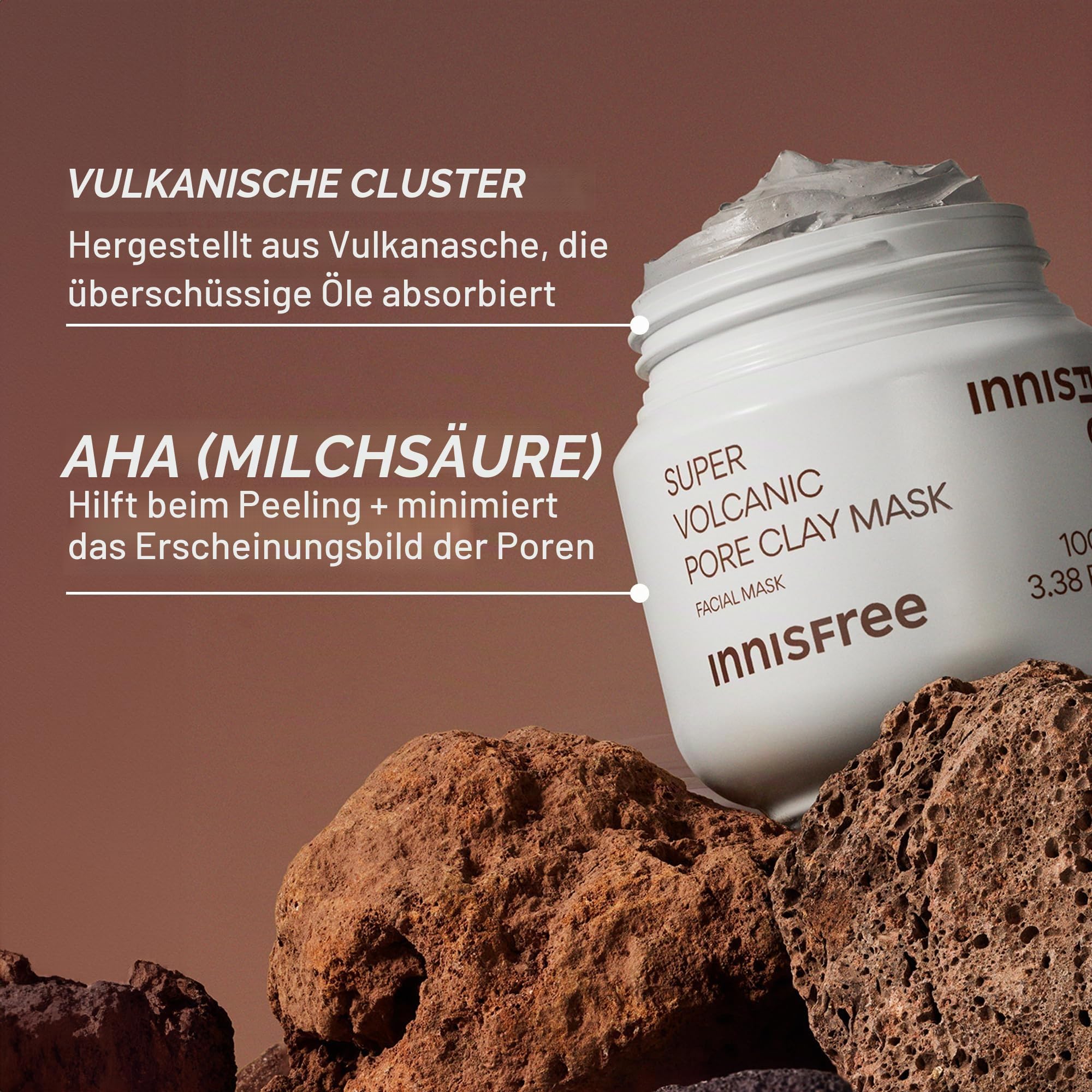 innisfree Super Volcanic Pore Clay Mask, Korean Pore Clearing Clay Mask with Volcanic Clusters and AHA