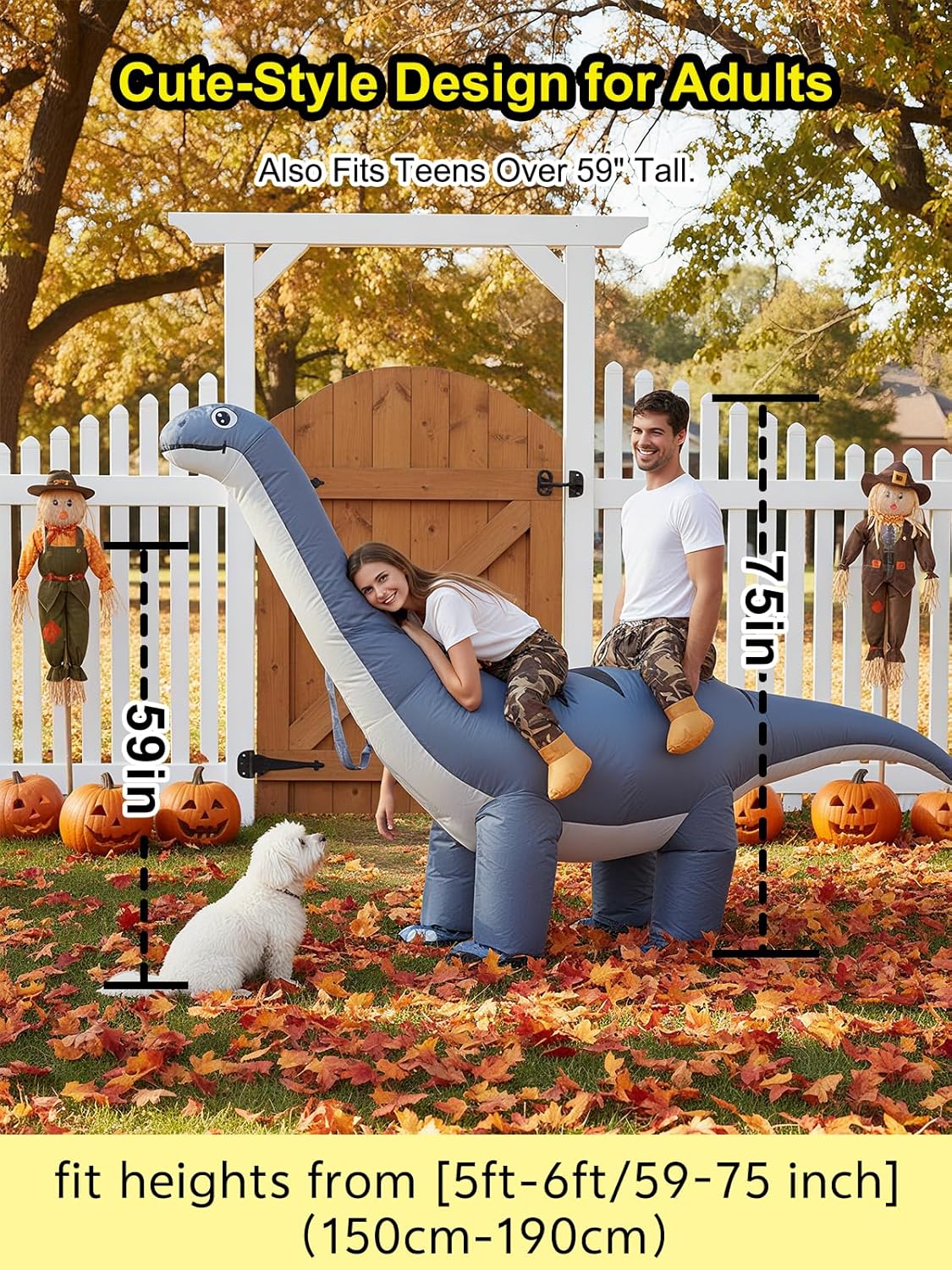 Inflatable Dinosaur Costume 2-Person for Adults, Conjoined Diplodocus Halloween Costume for Couples, Friends Family Funny Blow Up Ride on Costumes for Themed Party and More - Image 4